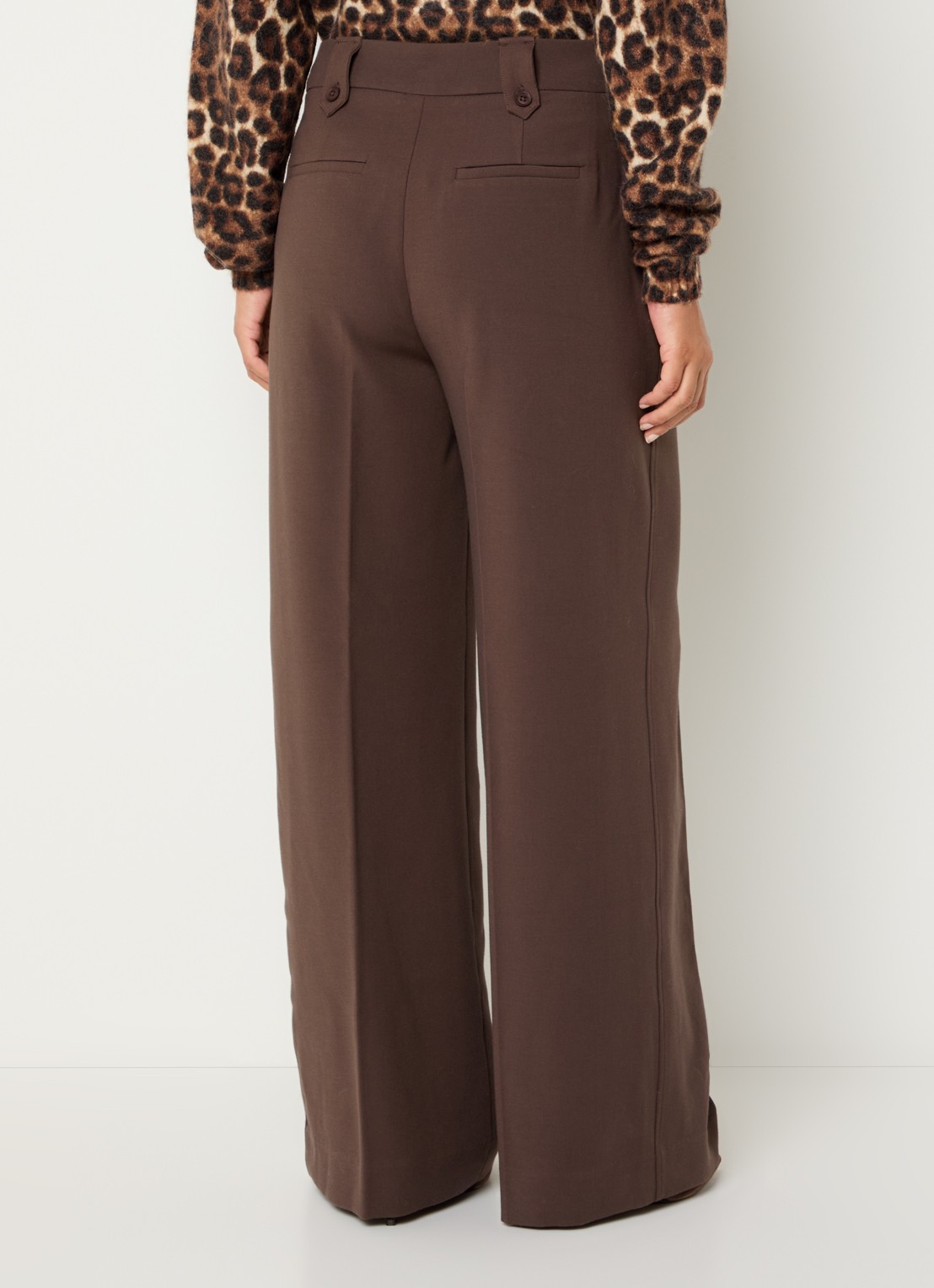 Claudia Sträter High waist wide fit pantalon met gemêleerd dessin - achterkant bruin