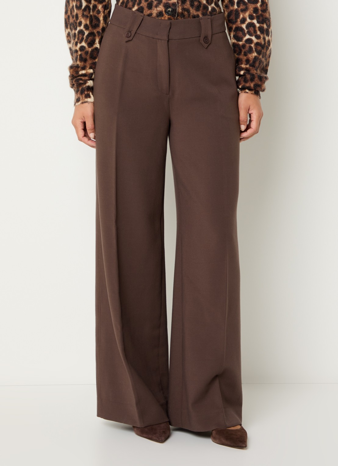 Claudia Sträter High waist wide fit pantalon met gemêleerd dessin - detail 2 bruin