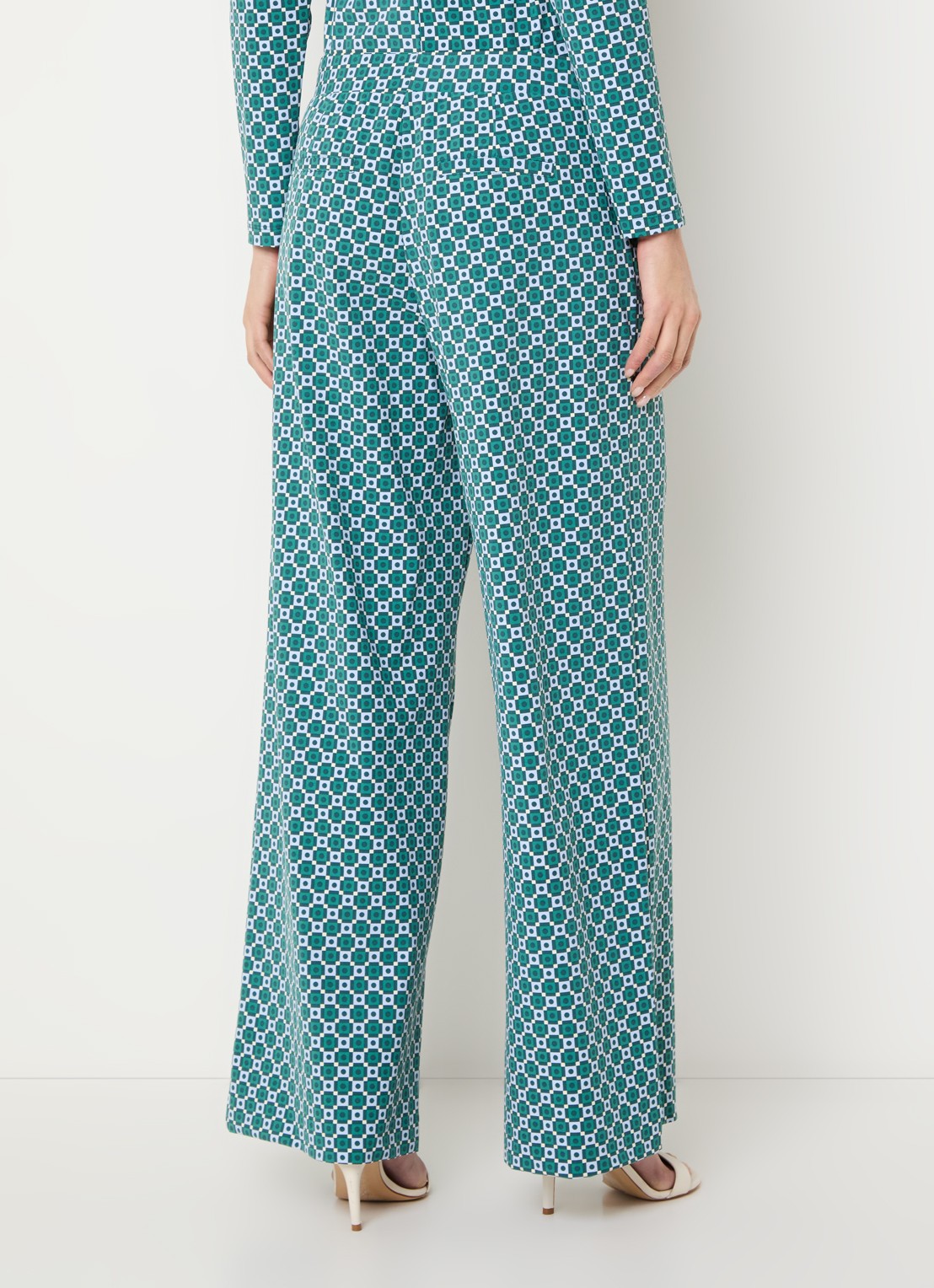 Claudia Sträter High waist wide fit pantalon met print en steekzakken - achterkant 3 donkergroen
