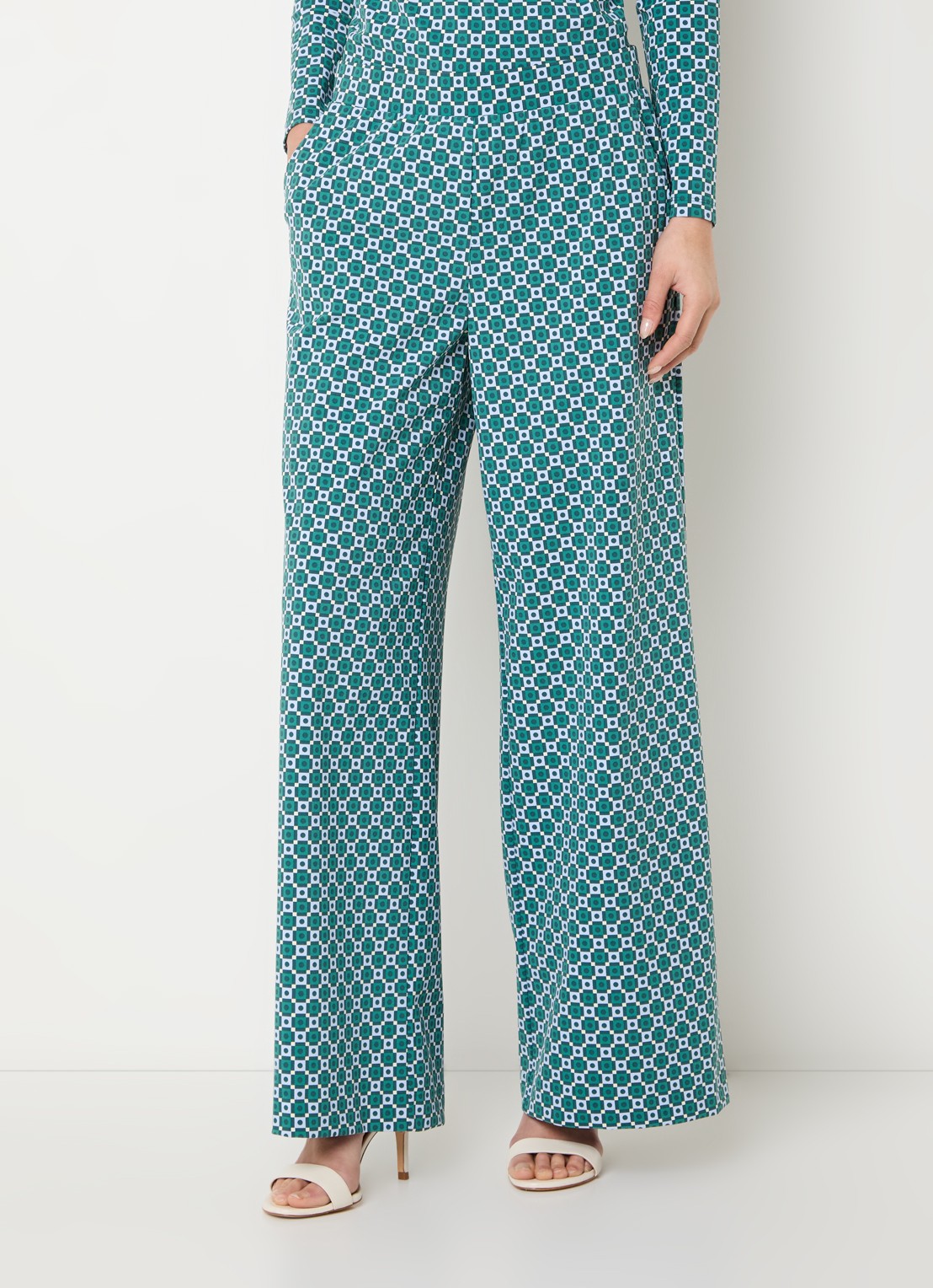 Claudia Sträter High waist wide fit pantalon met print en steekzakken - detail 4 donkergroen