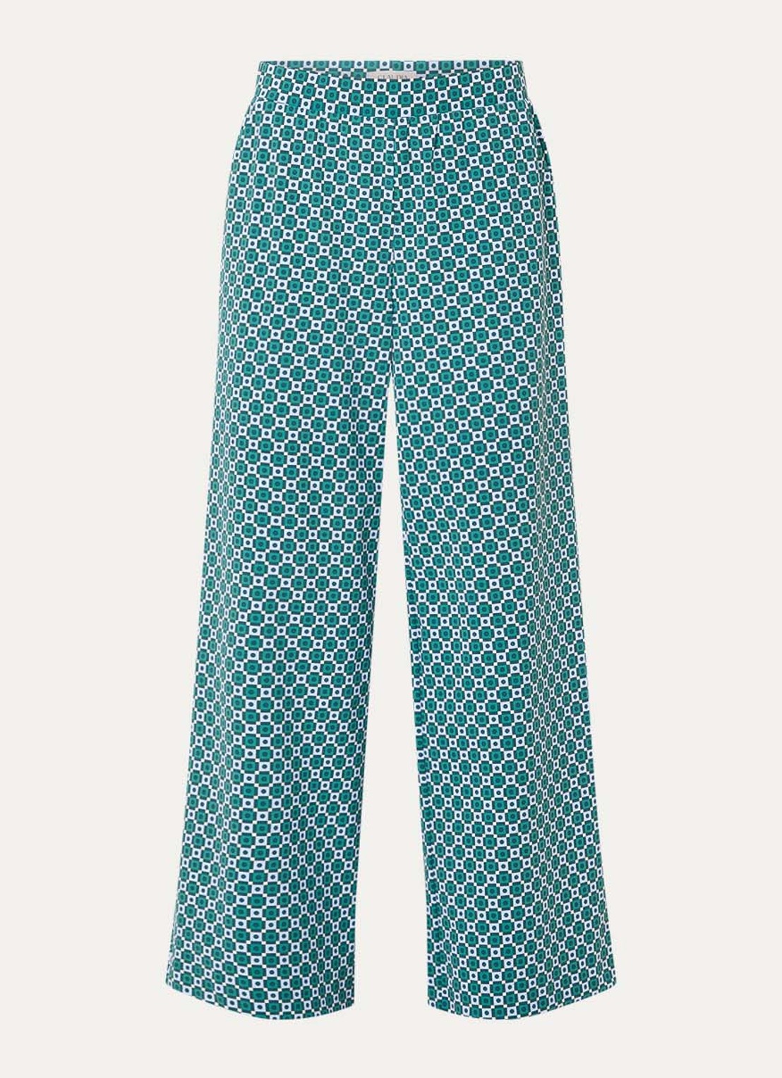 Claudia Sträter High waist wide fit pantalon met print en steekzakken - voorkant donkergroen