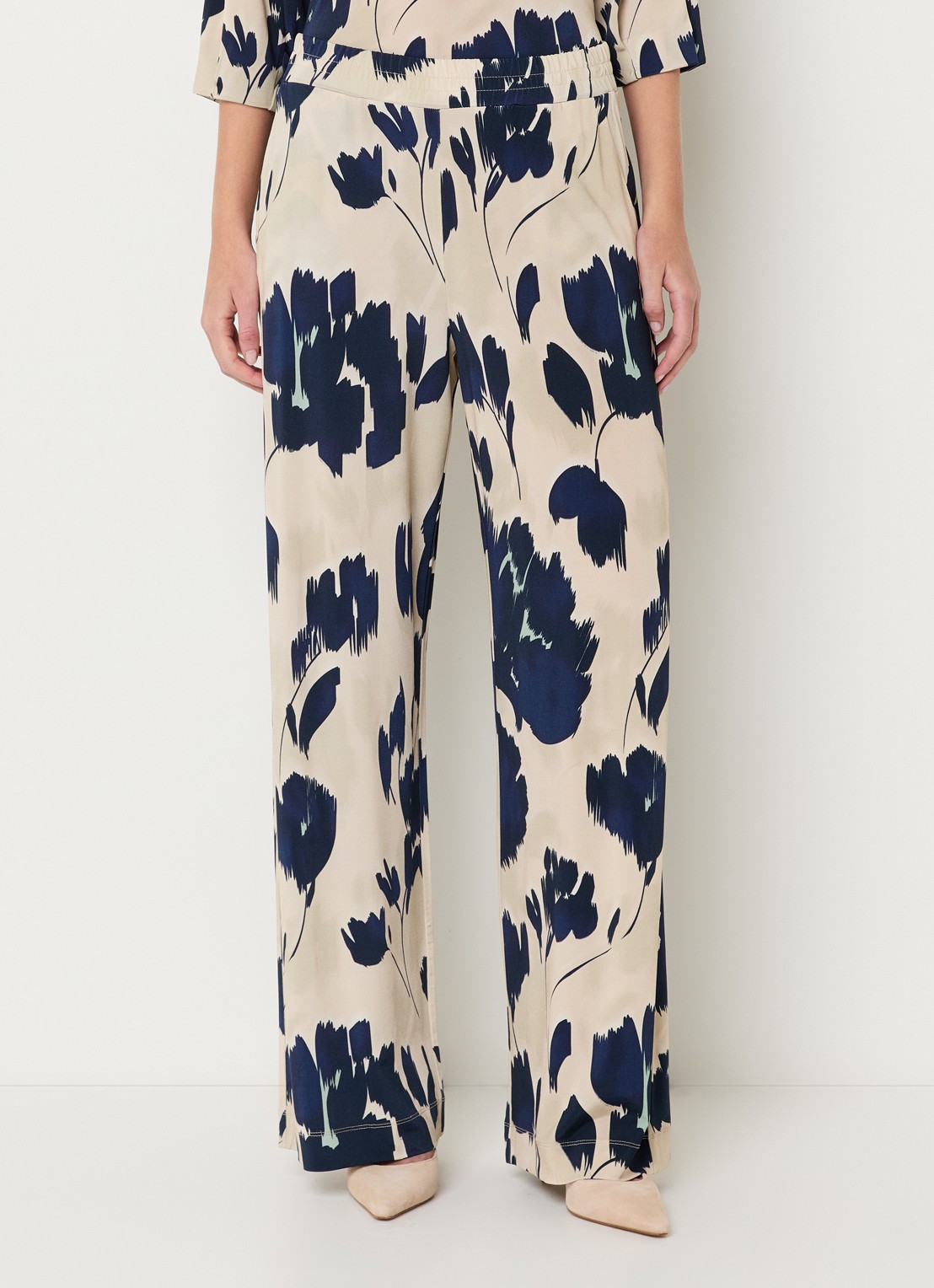 Claudia Sträter High waist wide fit pantalon met print en steekzakken - detail 4 donkerblauw