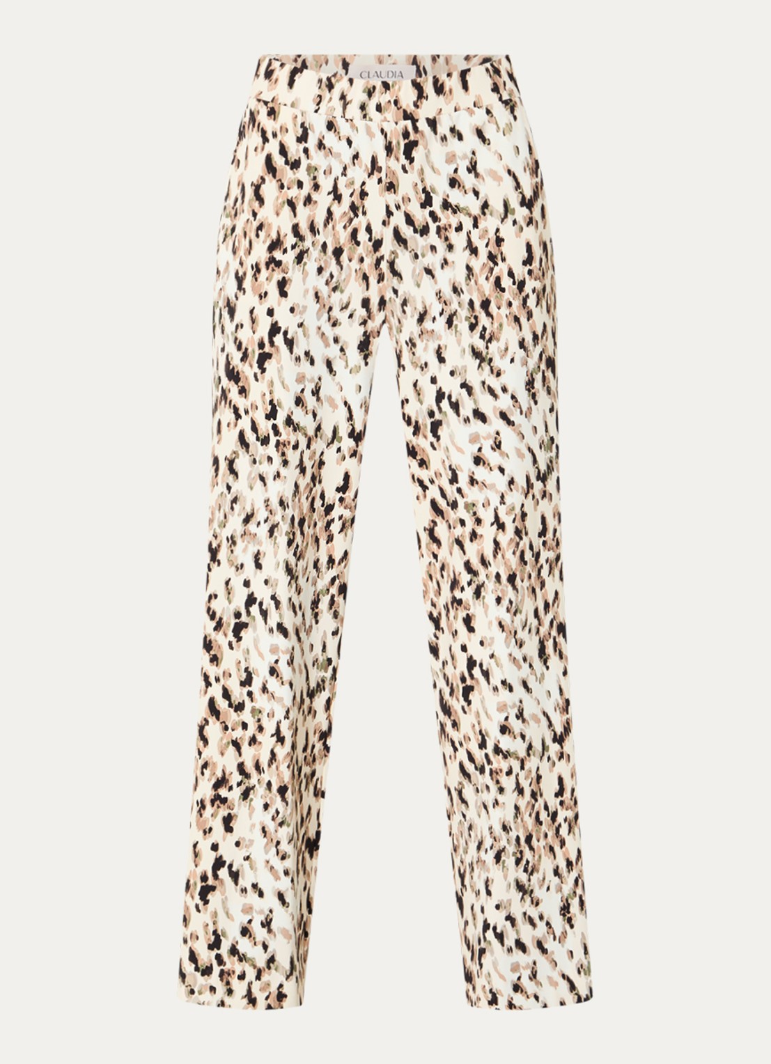 Claudia Sträter High waist wide fit pantalon met print - voorkant beige