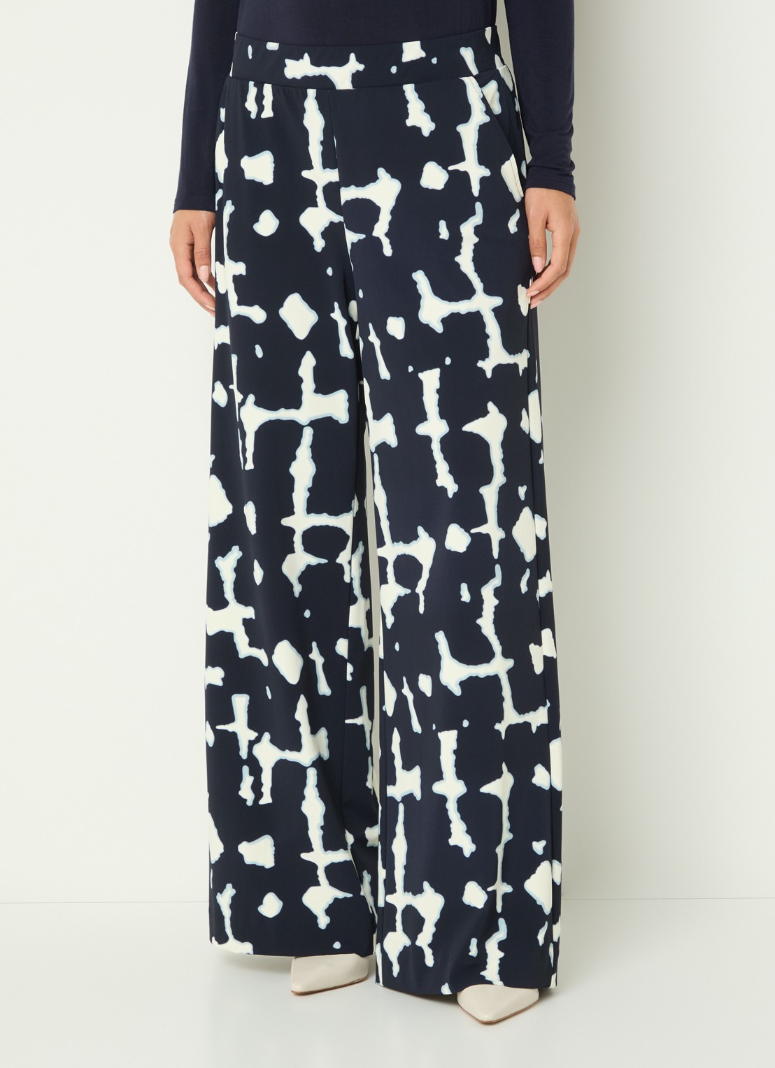 Claudia Sträter High waist wide fit pantalon met print - detail donkerblauw