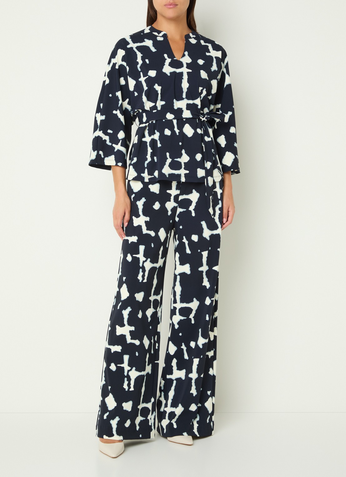 Claudia Sträter High waist wide fit pantalon met print - voorkant 4 donkerblauw
