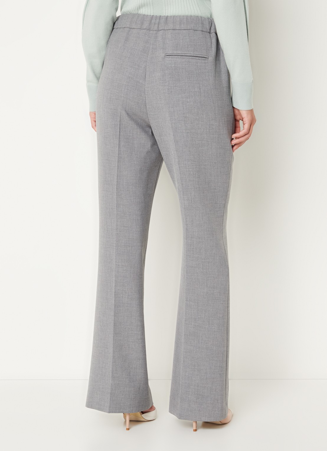 Claudia Sträter High waist wide fit pantalon met ritszakken en persplooi - achterkant 3 grijs