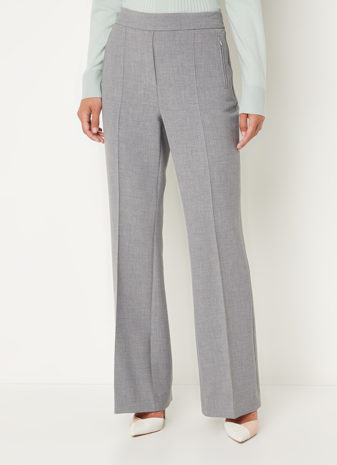 Claudia Sträter High waist wide fit pantalon met ritszakken en persplooi - detail 4 grijs
