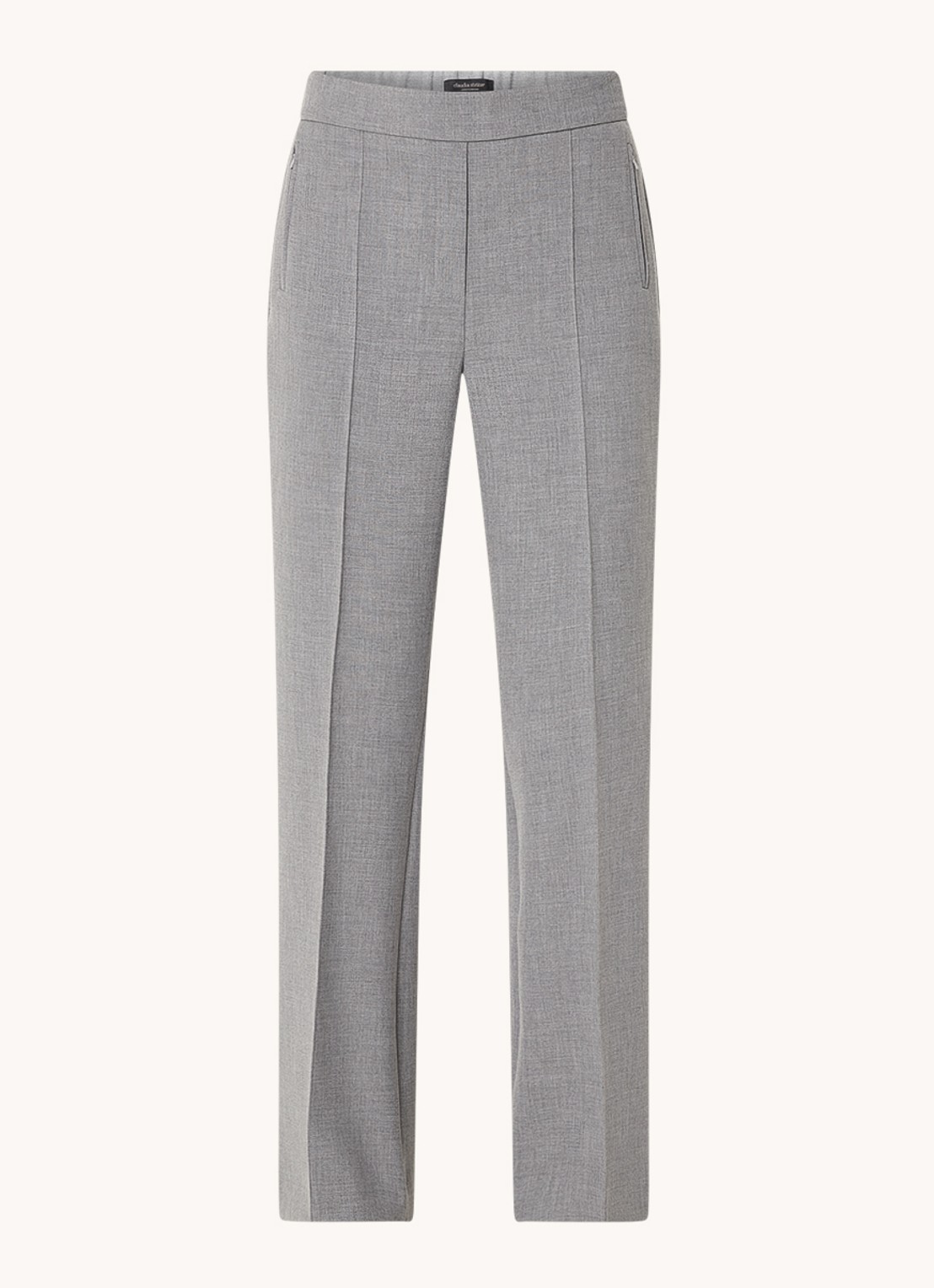 Claudia Sträter High waist wide fit pantalon met ritszakken en persplooi - voorkant grijs