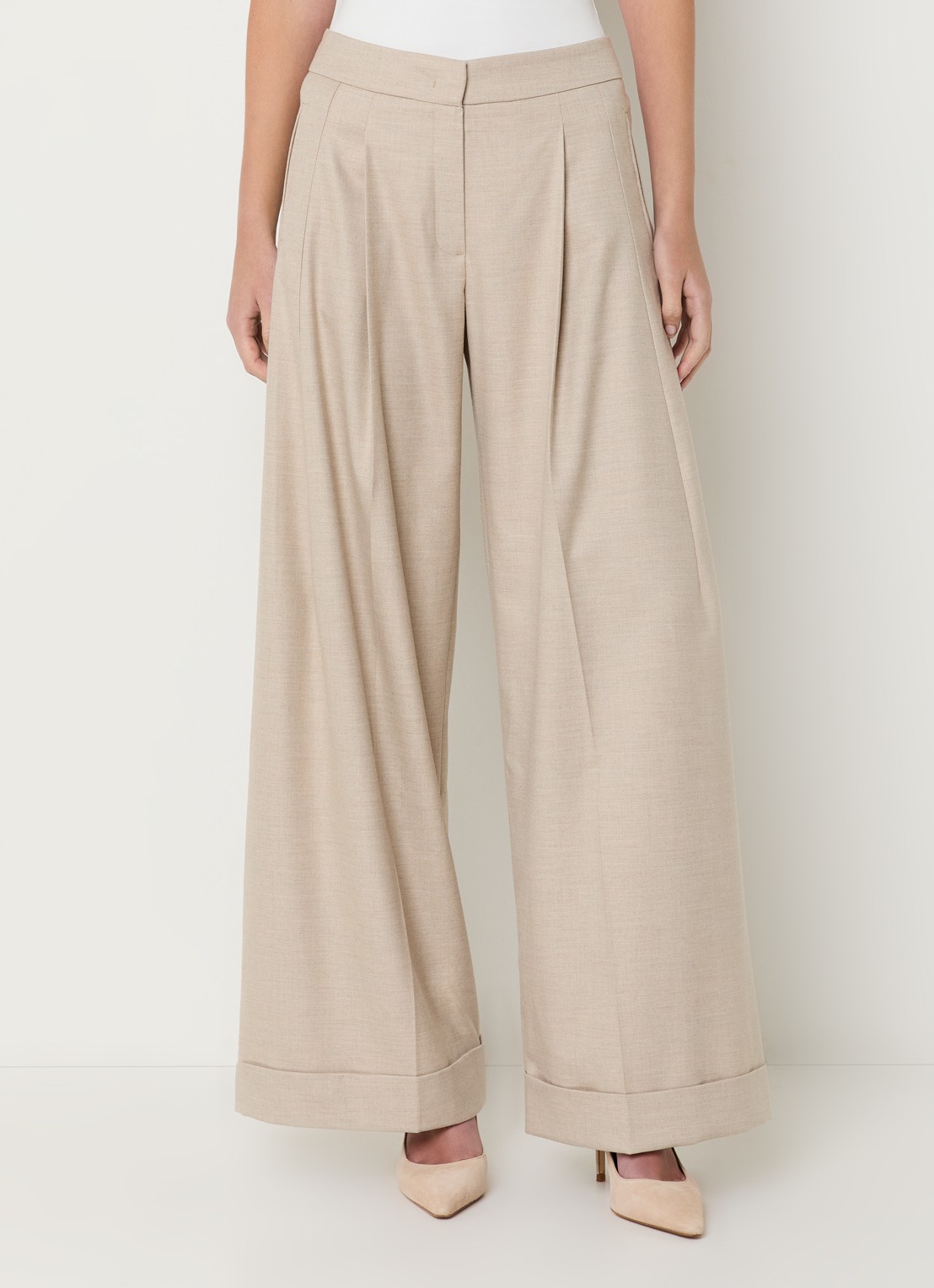 Claudia Sträter High waist wide fit pantalon met steekzakken - detail 4 beige
