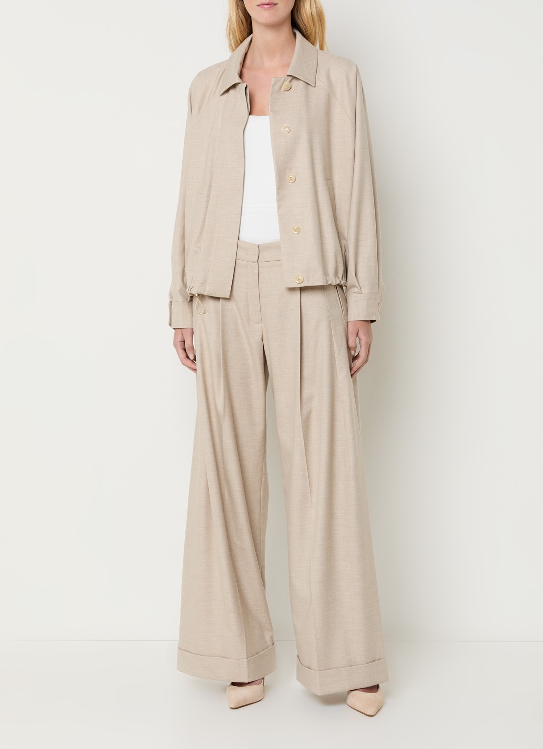 Claudia Sträter High waist wide fit pantalon met steekzakken - voorkant 3 beige