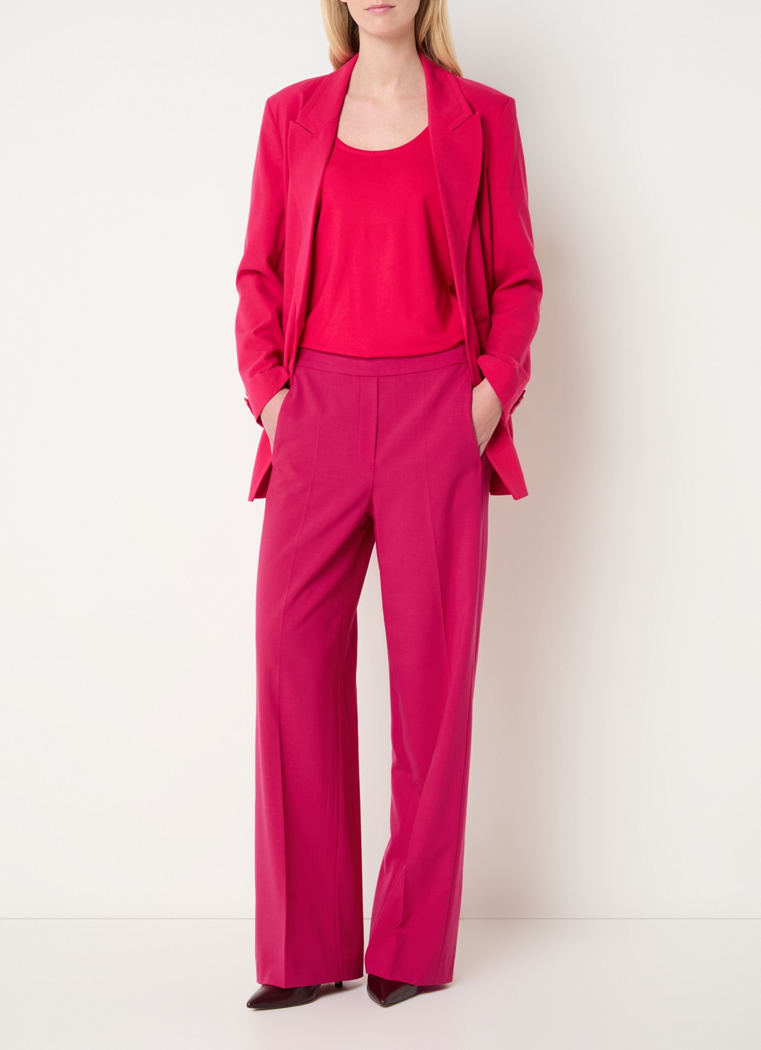 Claudia Sträter High waist wide fit pantalon met steekzakken - voorkant 2 donkerroze