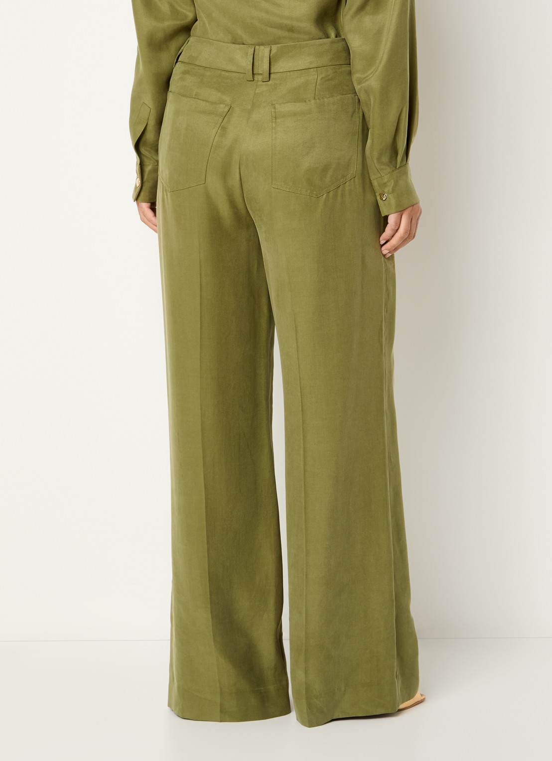 Claudia Sträter High waist wide fit pantalon met steekzakken - achterkant 2 mosgroen