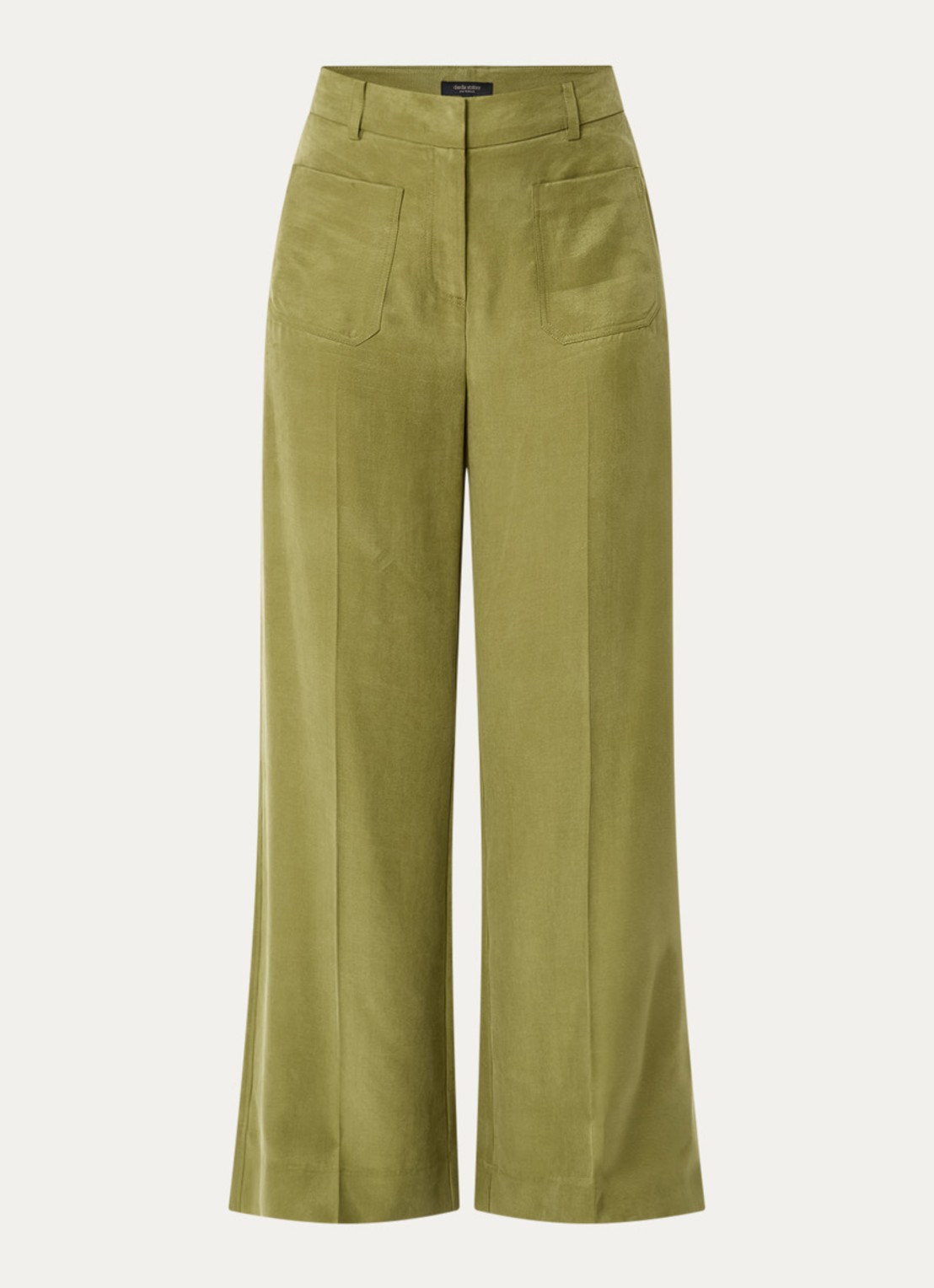 Claudia Sträter High waist wide fit pantalon met steekzakken - voorkant 3 mosgroen