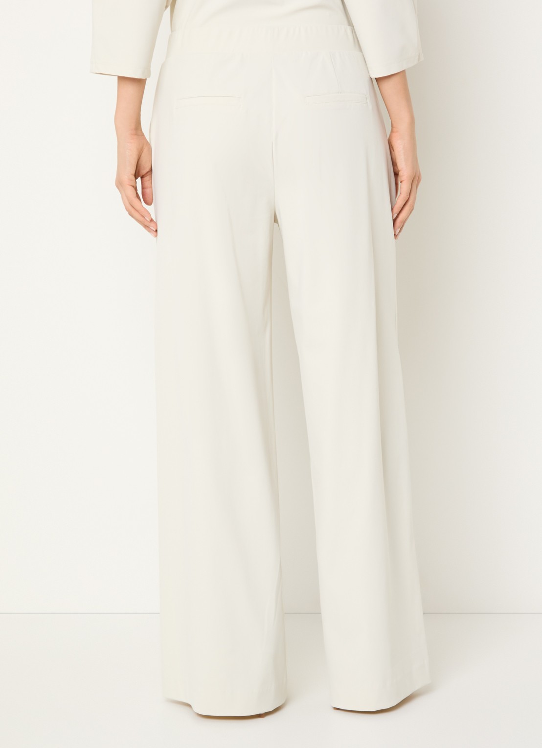 Claudia Sträter High waist wide leg broek van jersey met steekzakken - achterkant 4 gebroken wit