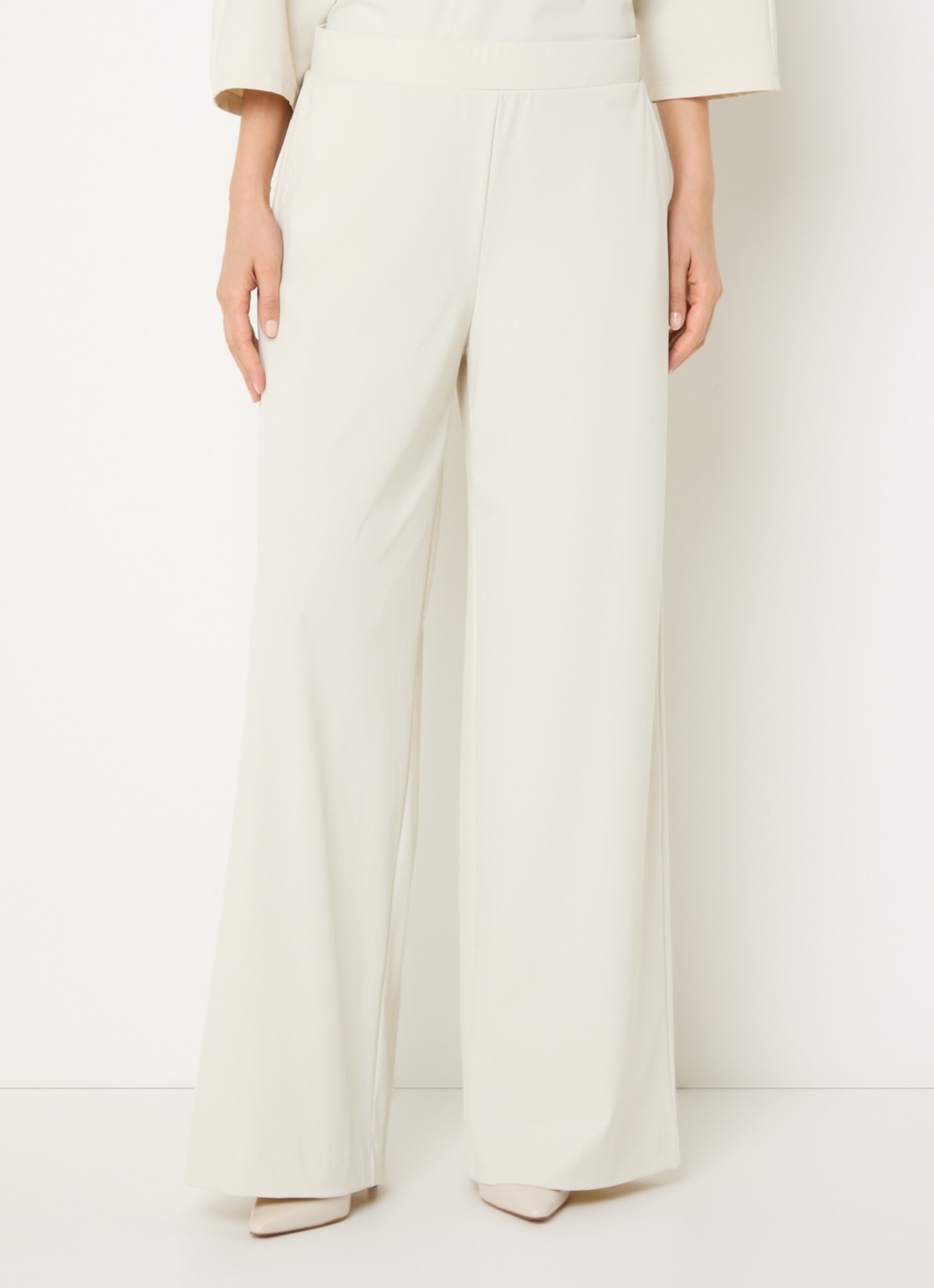 Claudia Sträter High waist wide leg broek van jersey met steekzakken - detail 3 gebroken wit