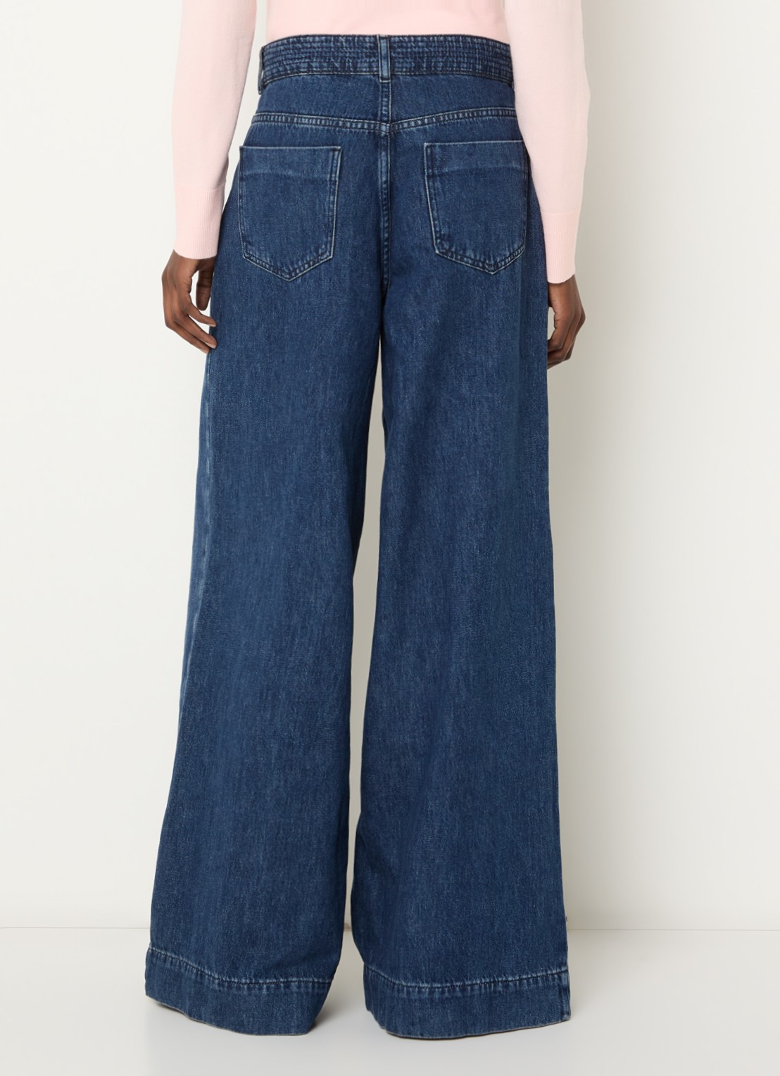 Claudia Sträter High waist wide leg jeans met donkere wassing en siernaad - achterkant 2 indigo