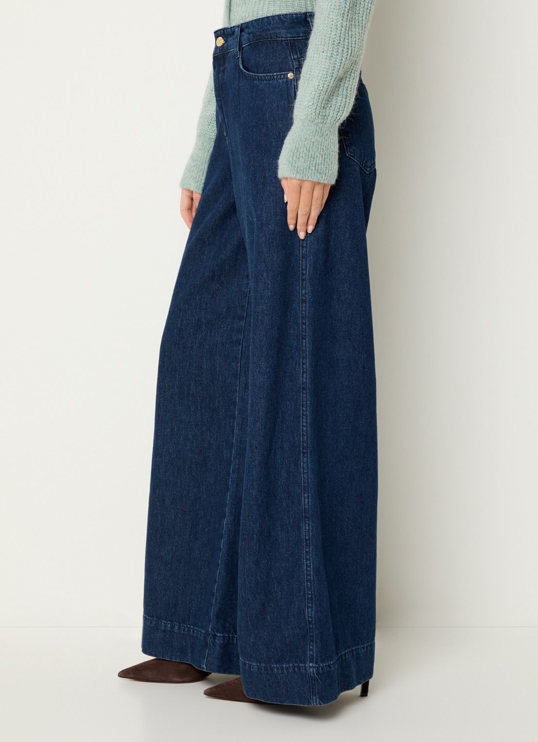 Claudia Sträter High waist wide leg jeans met donkere wassing - detail 2 donkerblauw