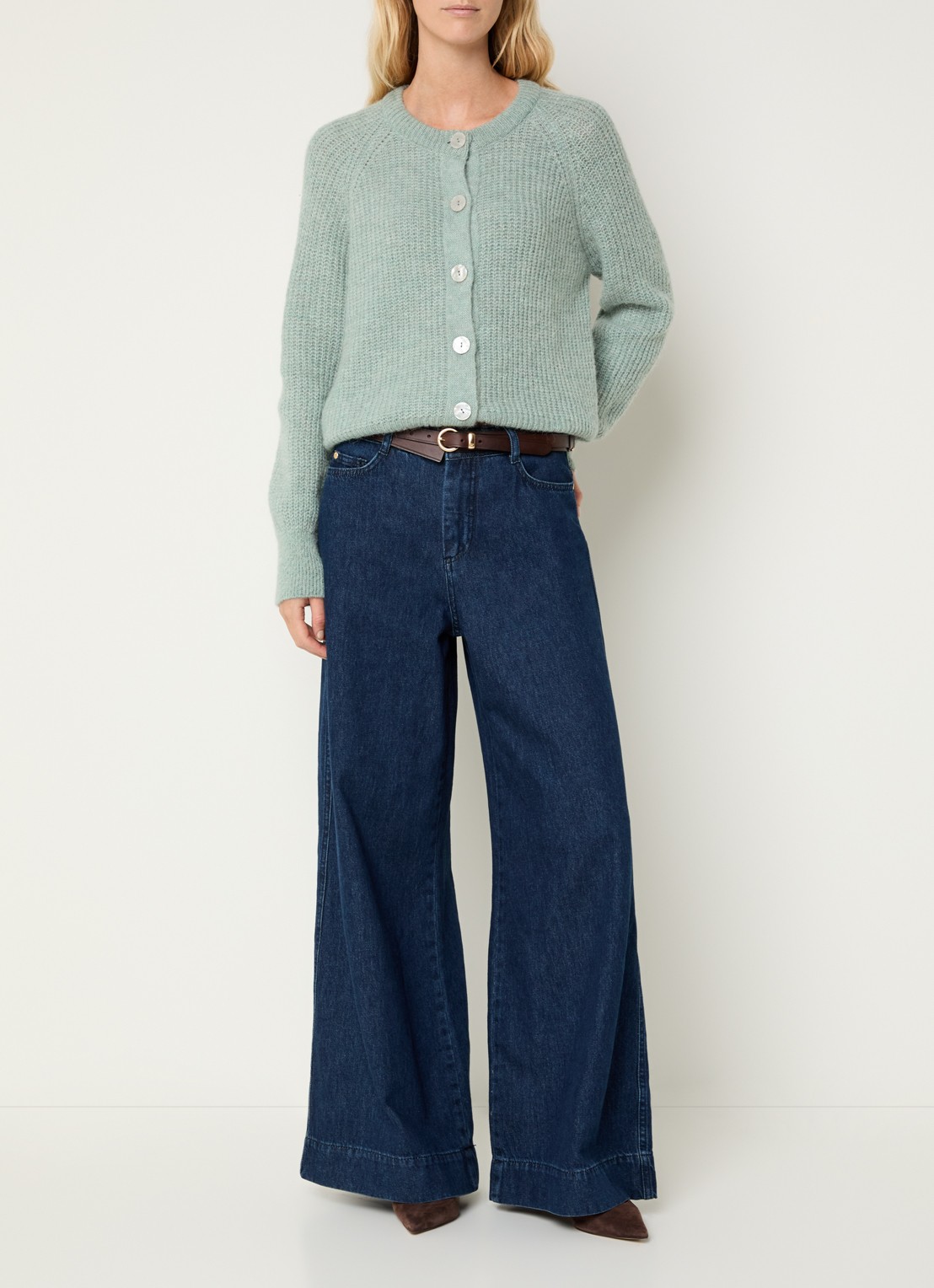 Claudia Sträter High waist wide leg jeans met donkere wassing - voorkant 5 donkerblauw