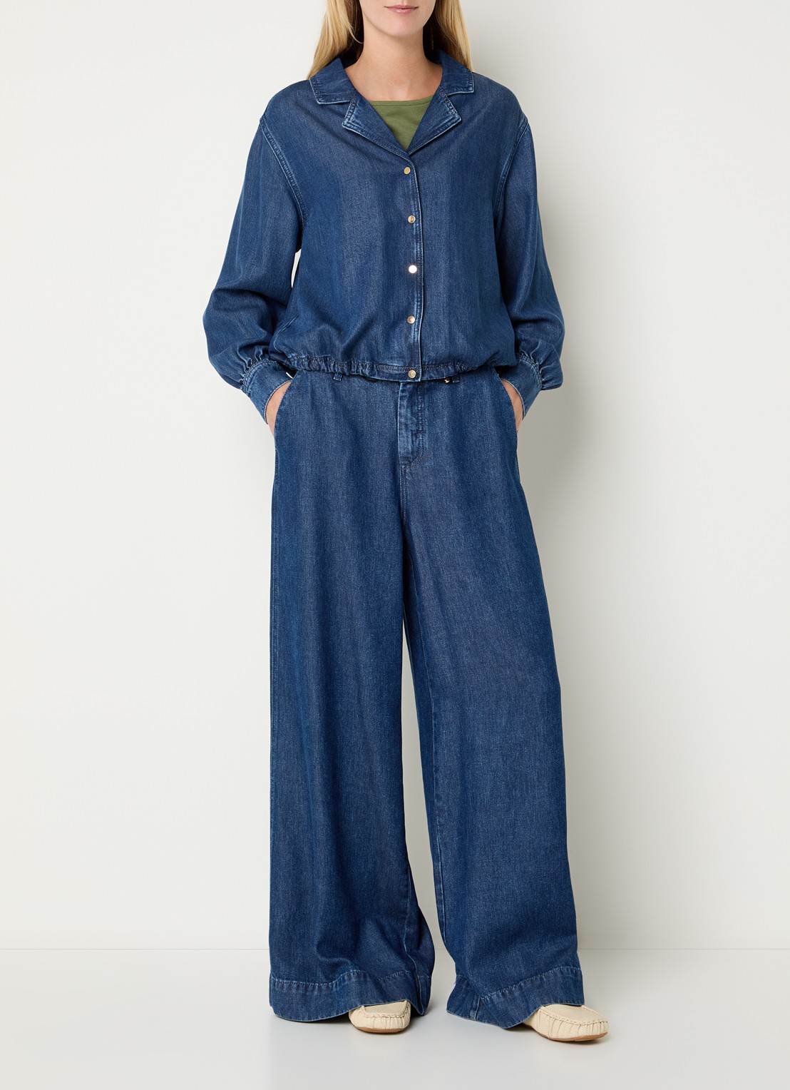 Claudia Sträter High waist wide leg jeans met medium wassing - voorkant 4 indigo