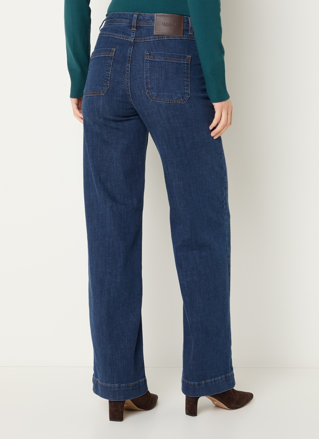 Claudia Sträter High waist wide leg jeans met opgestikte zakken - achterkant 3 indigo