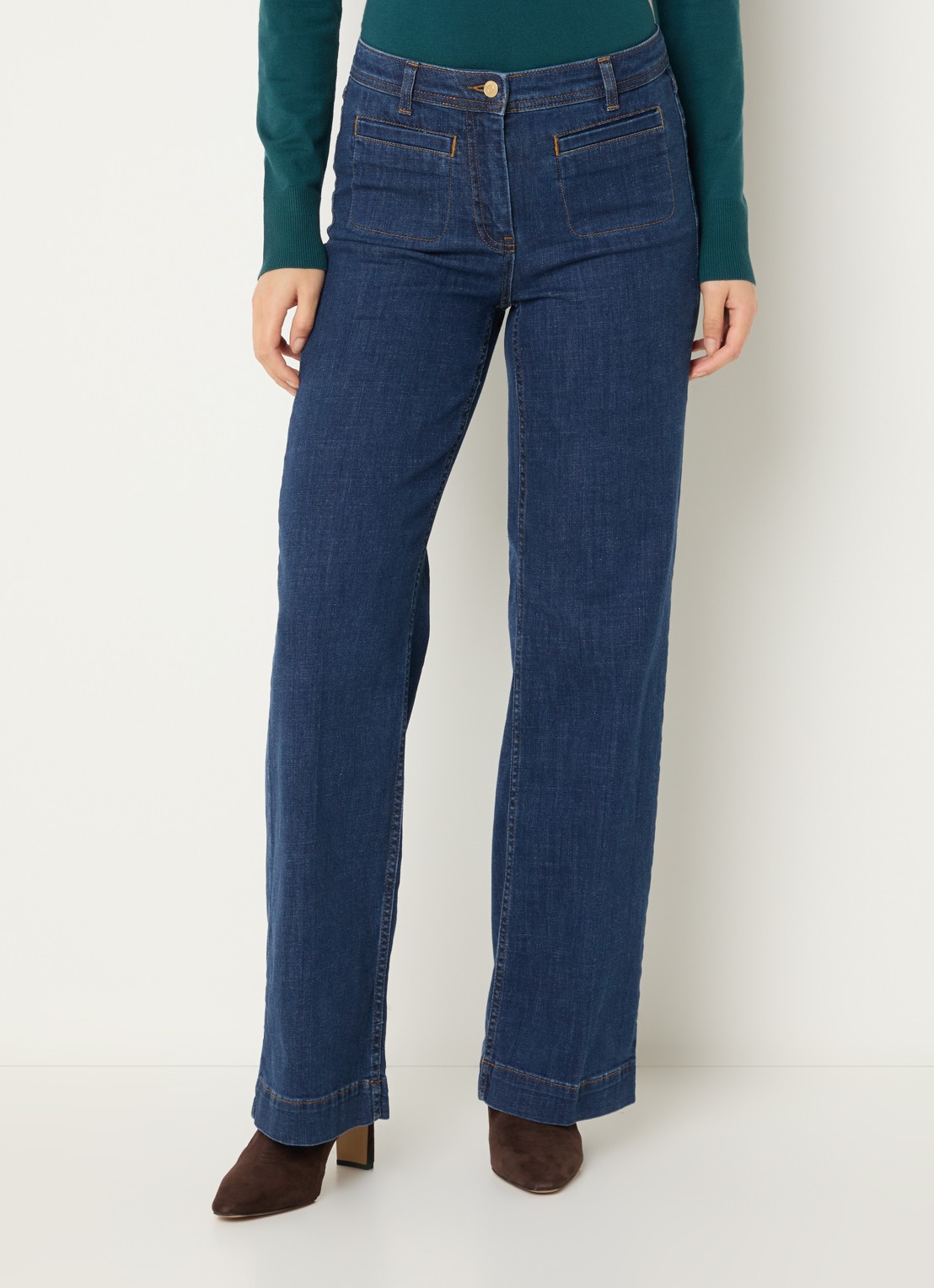 Claudia Sträter High waist wide leg jeans met opgestikte zakken - detail 4 indigo