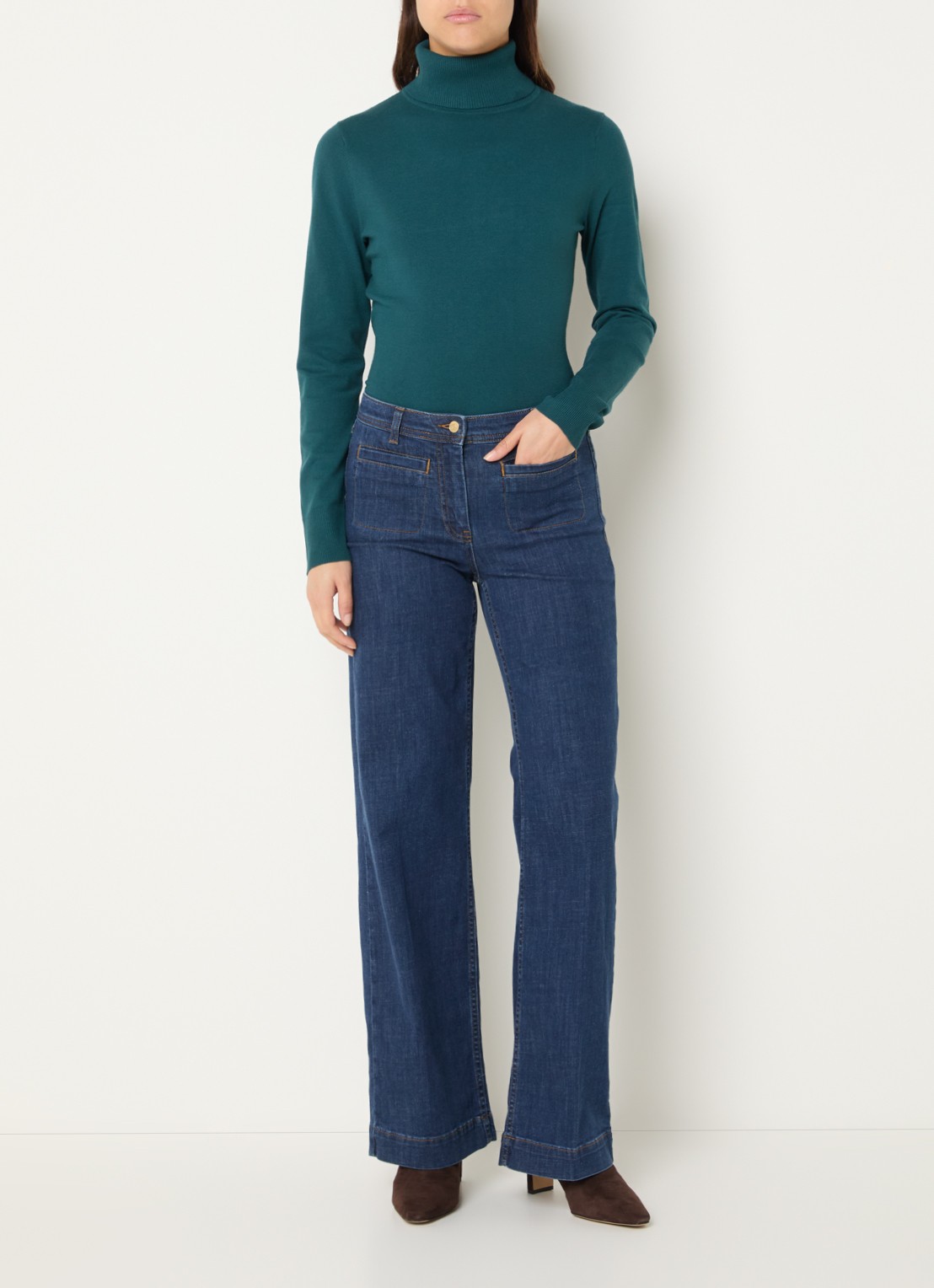 Claudia Sträter High waist wide leg jeans met opgestikte zakken - voorkant 2 indigo