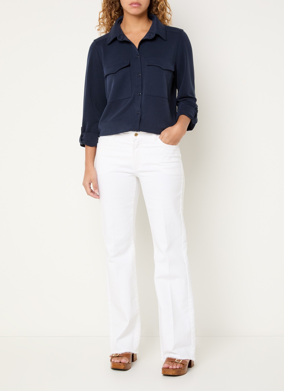 Claudia Sträter Jers blouse met borstzakken - voorkant 3 donkerblauw