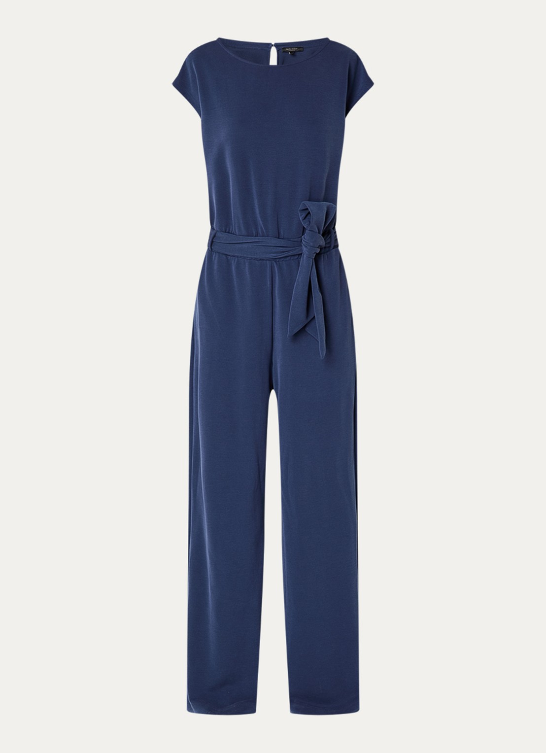 Claudia Sträter Jumpsuit met boothals en strikceintuur - voorkant donkerblauw