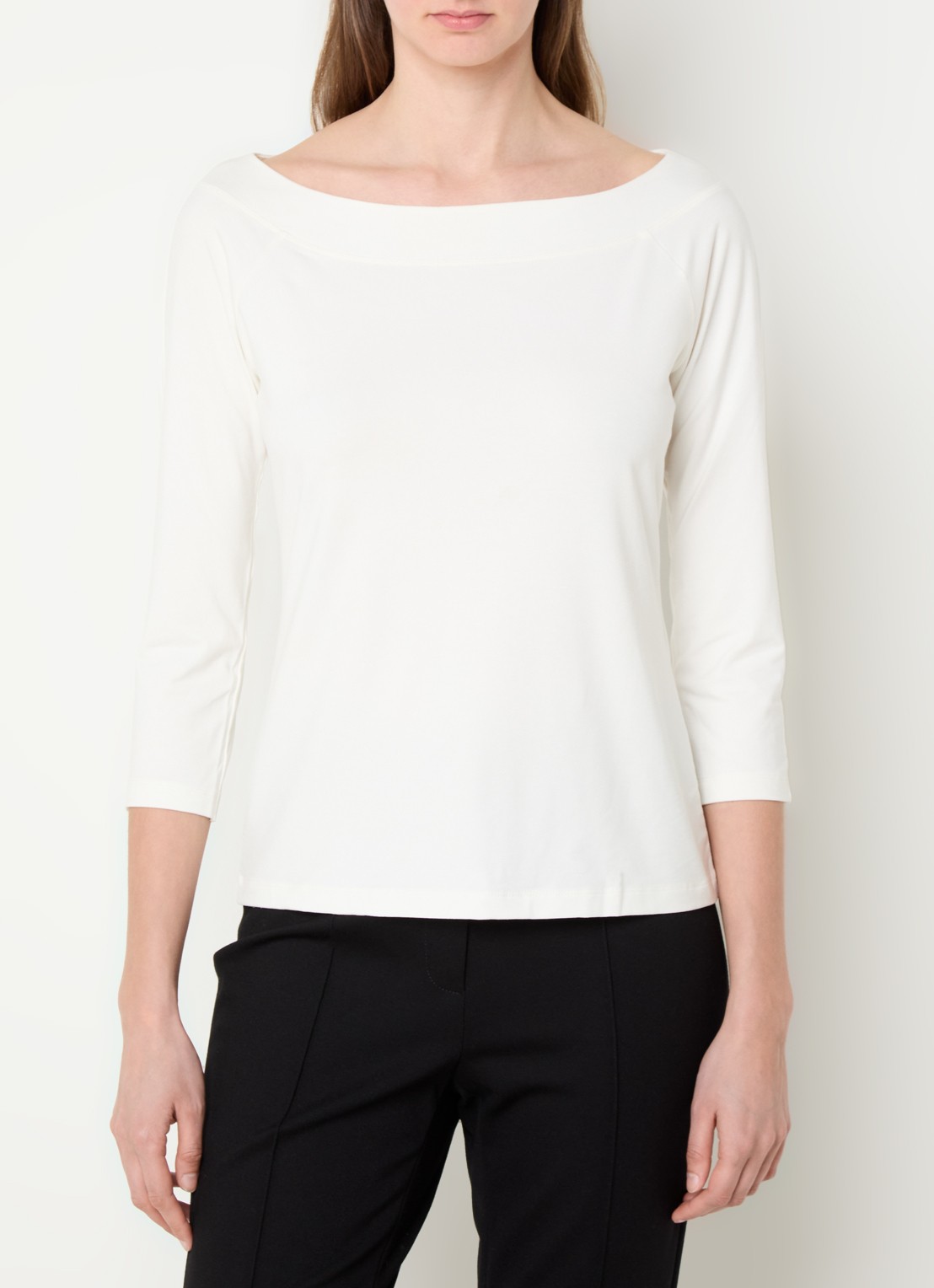 Claudia Sträter Longsleeve met boothals en driekwart mouw - detail 3 gebroken wit
