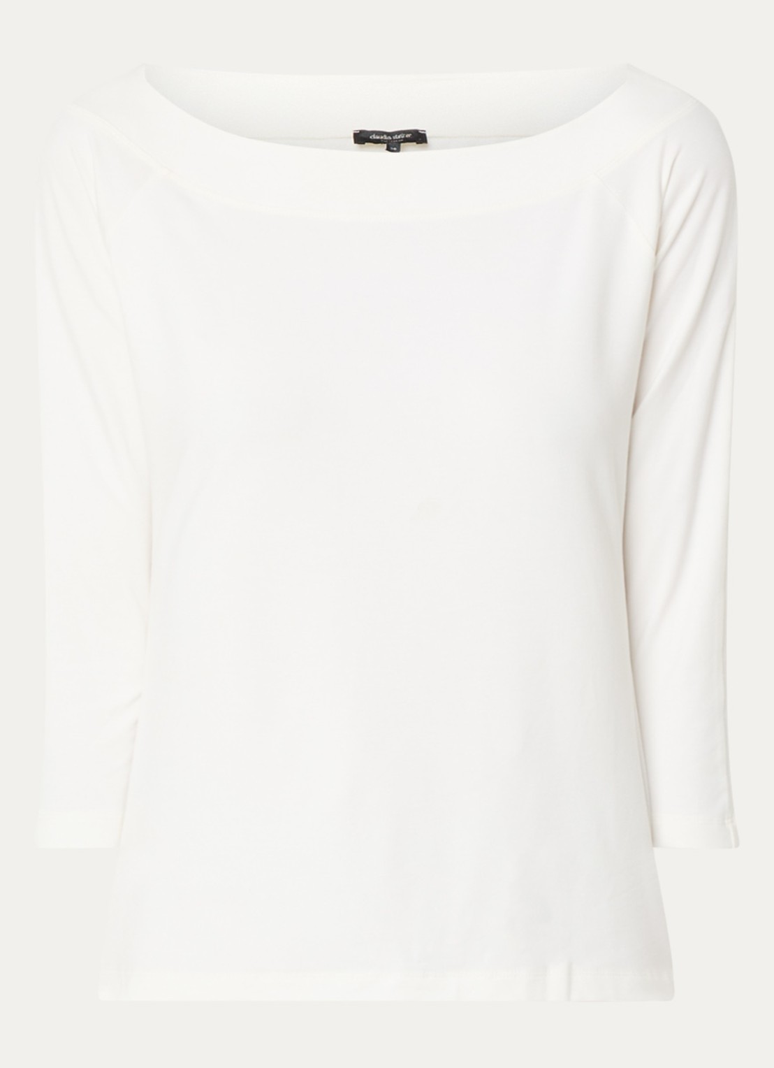 Claudia Sträter Longsleeve met boothals en driekwart mouw - voorkant gebroken wit