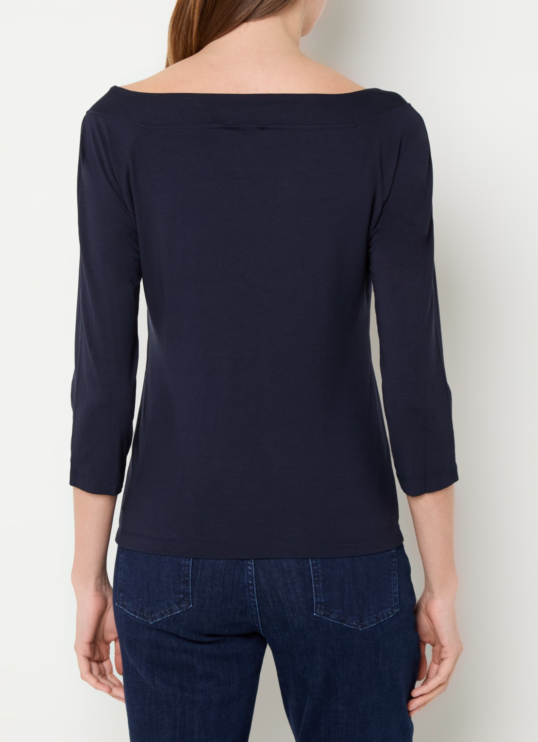 Claudia Sträter Longsleeve met boothals en driekwart mouw - achterkant 3 donkerblauw