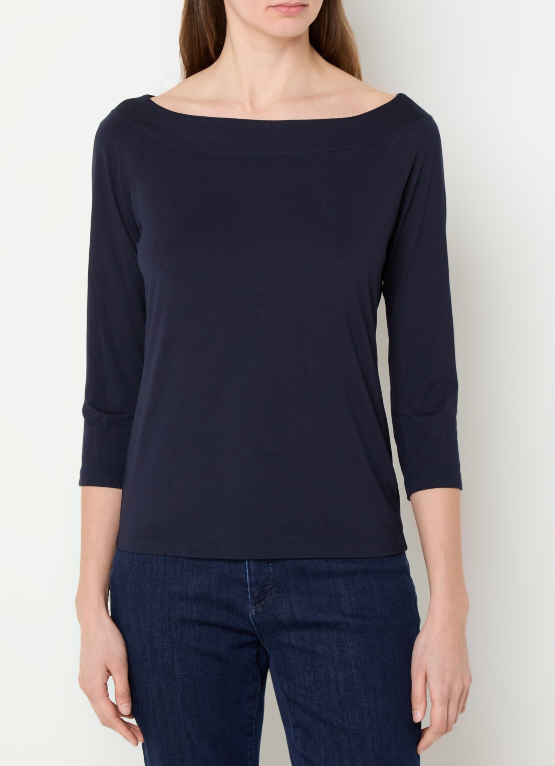 Claudia Sträter Longsleeve met boothals en driekwart mouw - detail 4 donkerblauw