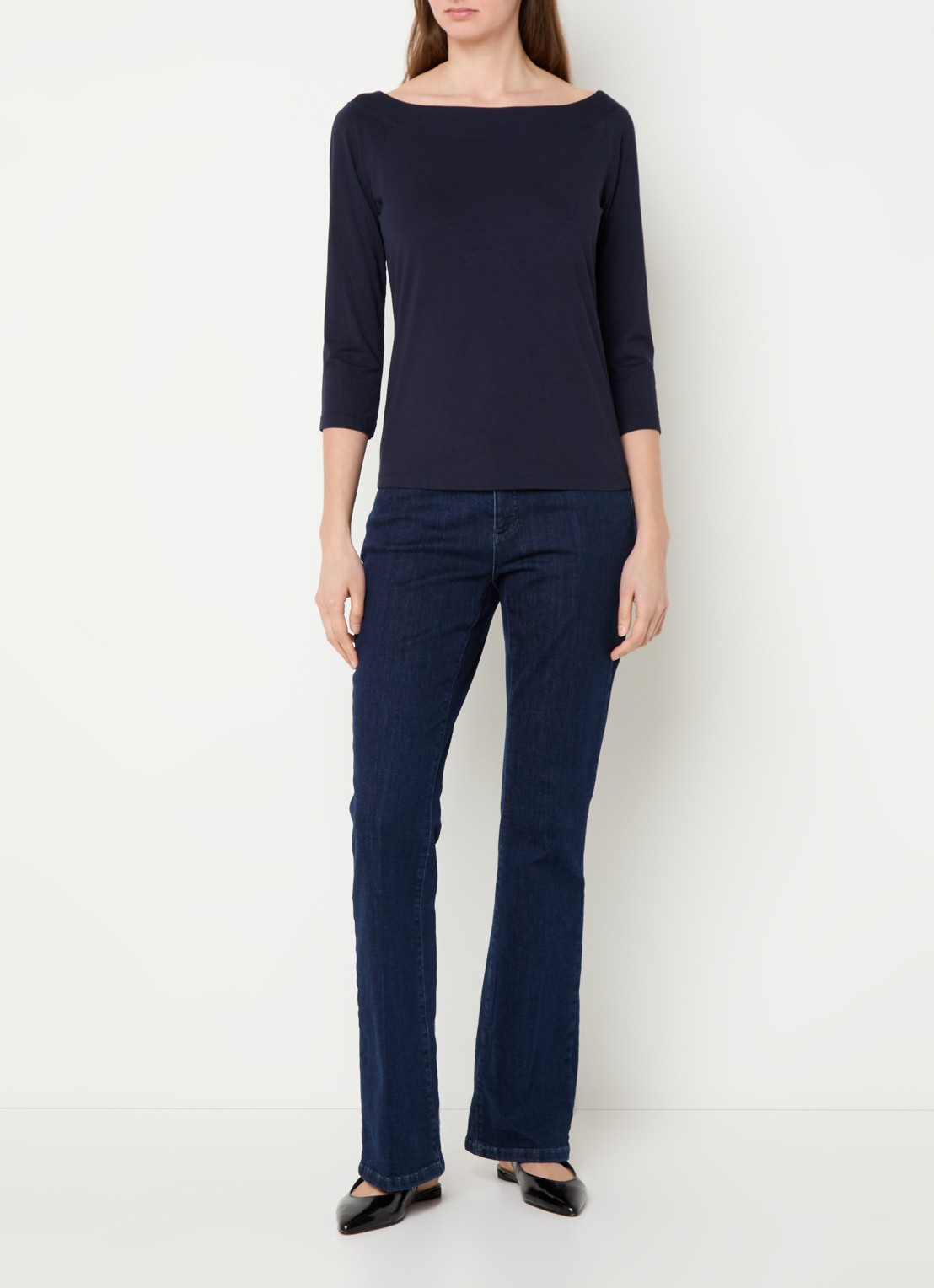 Claudia Sträter Longsleeve met boothals en driekwart mouw - voorkant 2 donkerblauw