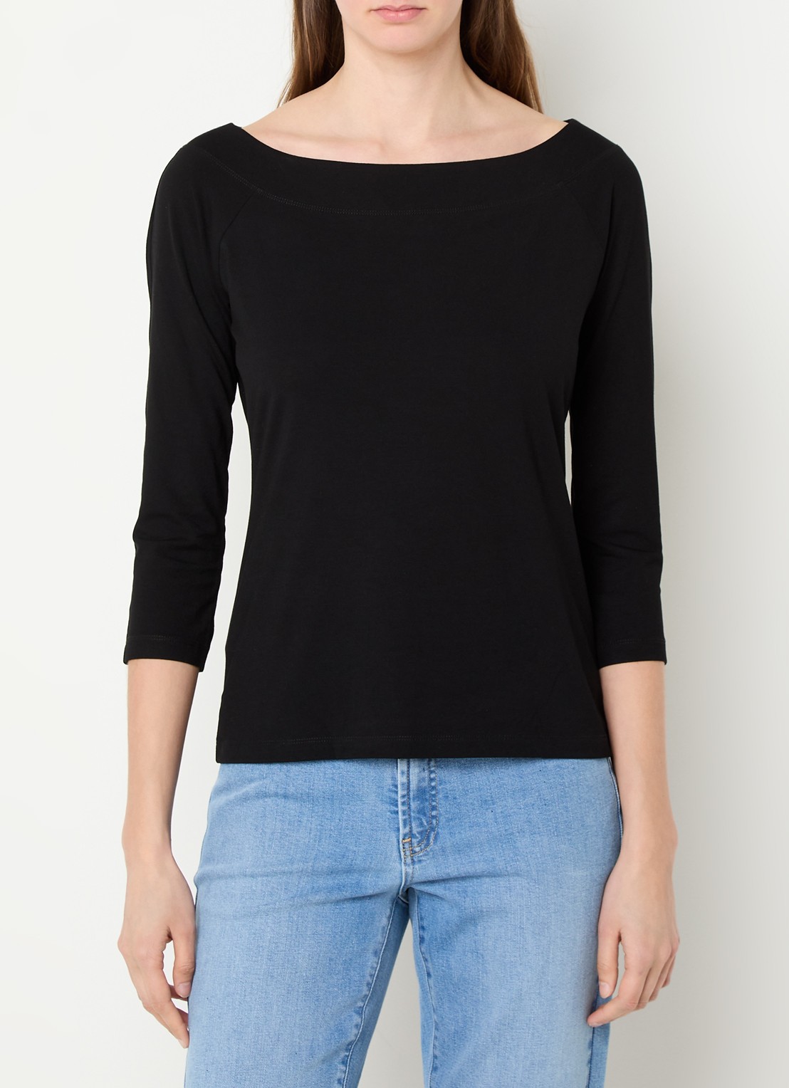 Claudia Sträter Longsleeve met boothals en driekwart mouw - detail 4 zwart