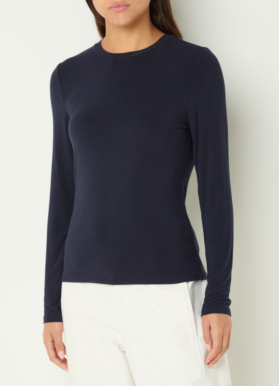 Claudia Sträter Longsleeve van jersey met ronde hals - detail donkerblauw