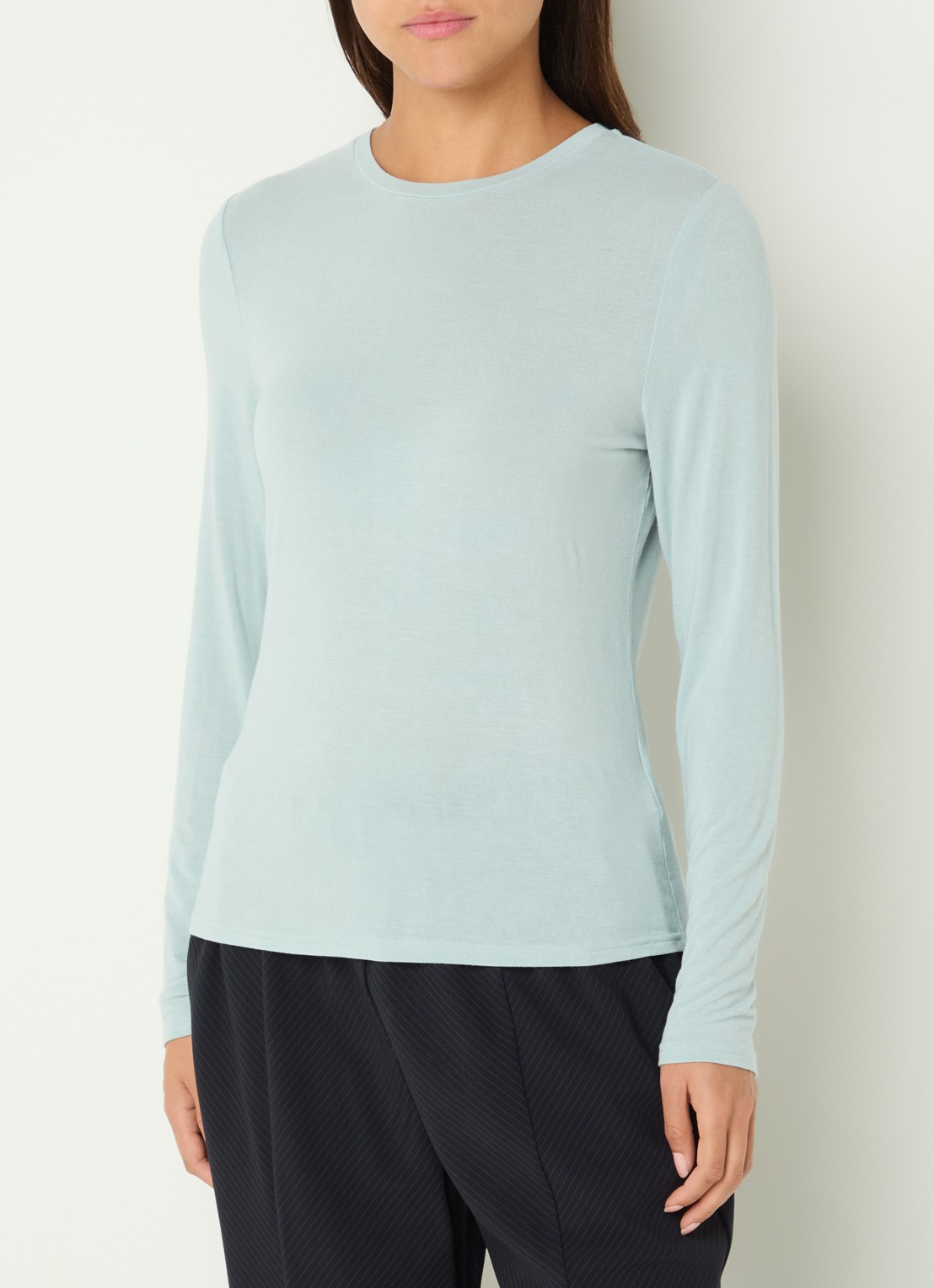 Claudia Sträter Longsleeve van jersey met ronde hals - detail lichtblauw
