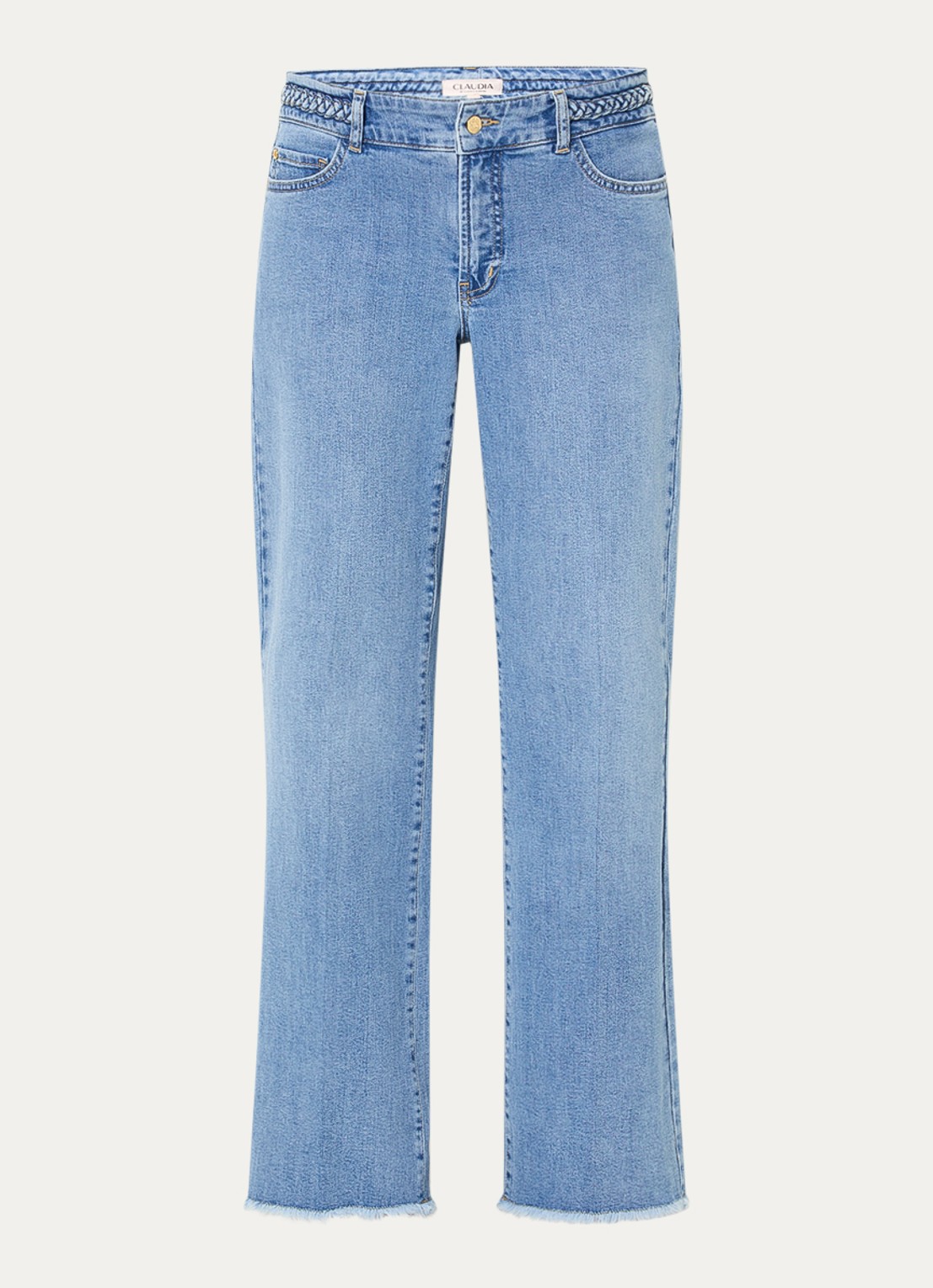 Claudia Sträter Low waist straight leg jeans met lichte wassing - voorkant 4 indigo