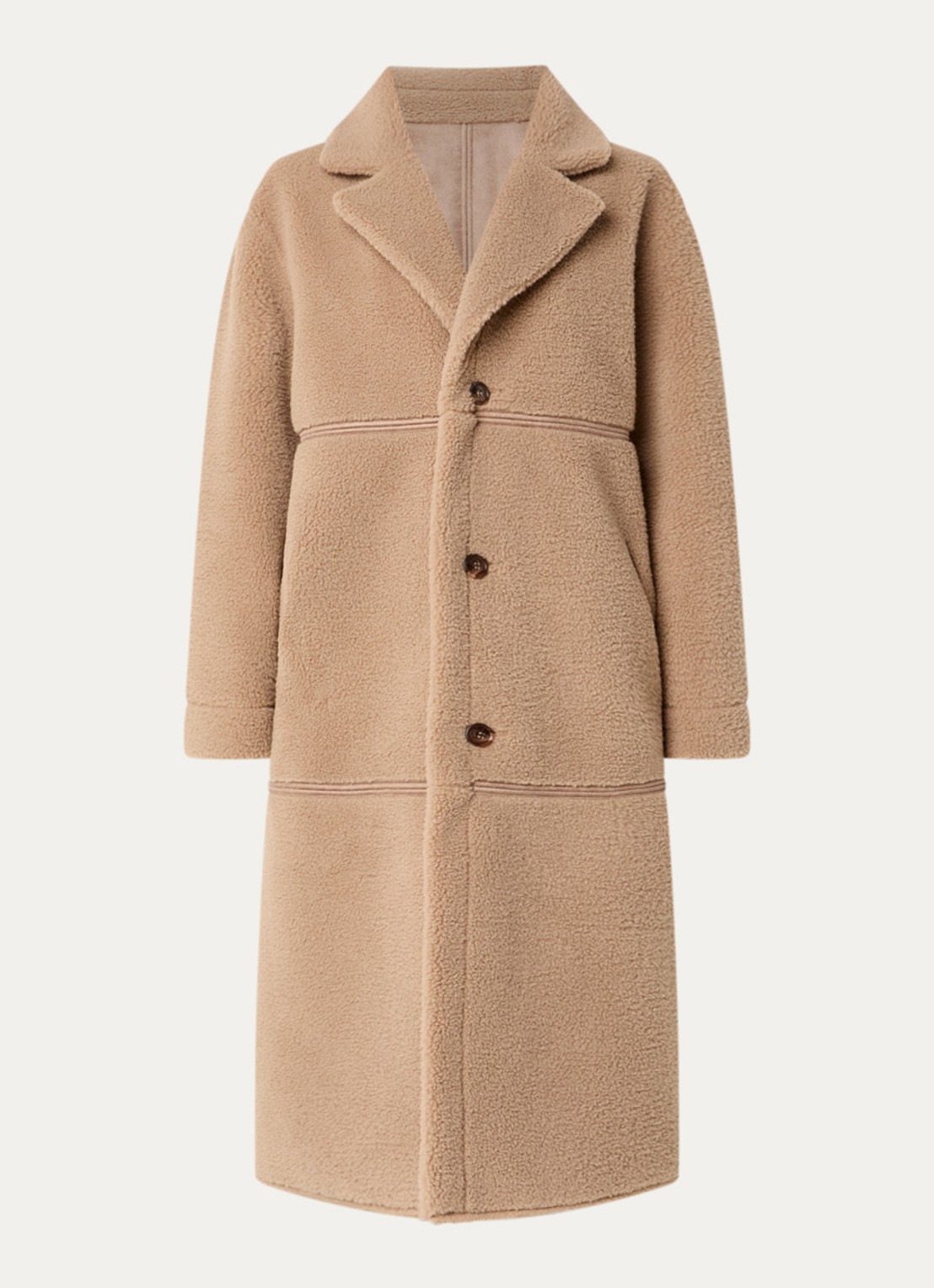 Claudia Sträter Mantel van teddy met steekzakken - voorkant 3 beige