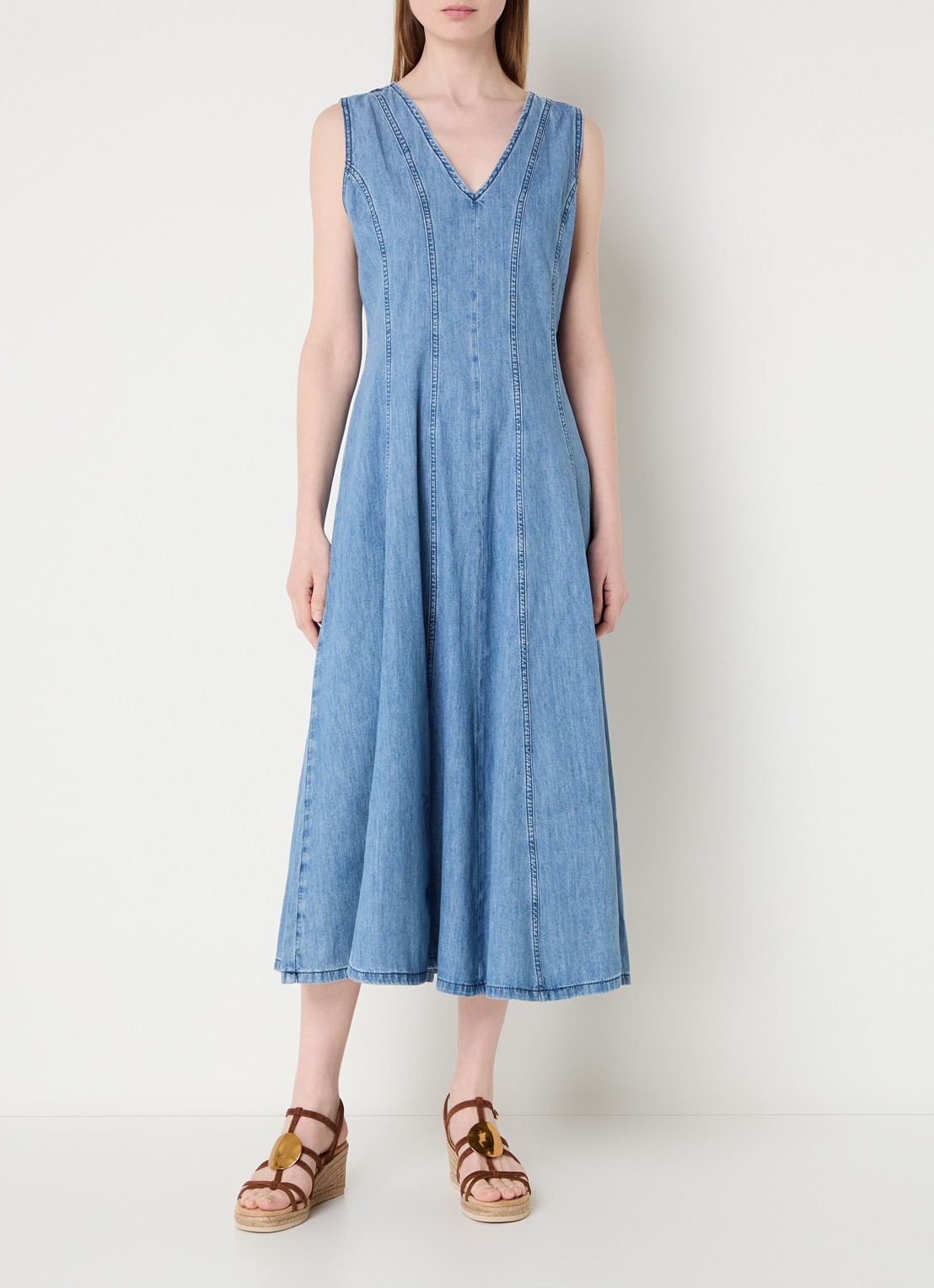 Claudia Sträter Maxi A-lijn jurk van denim - detail 4 indigo