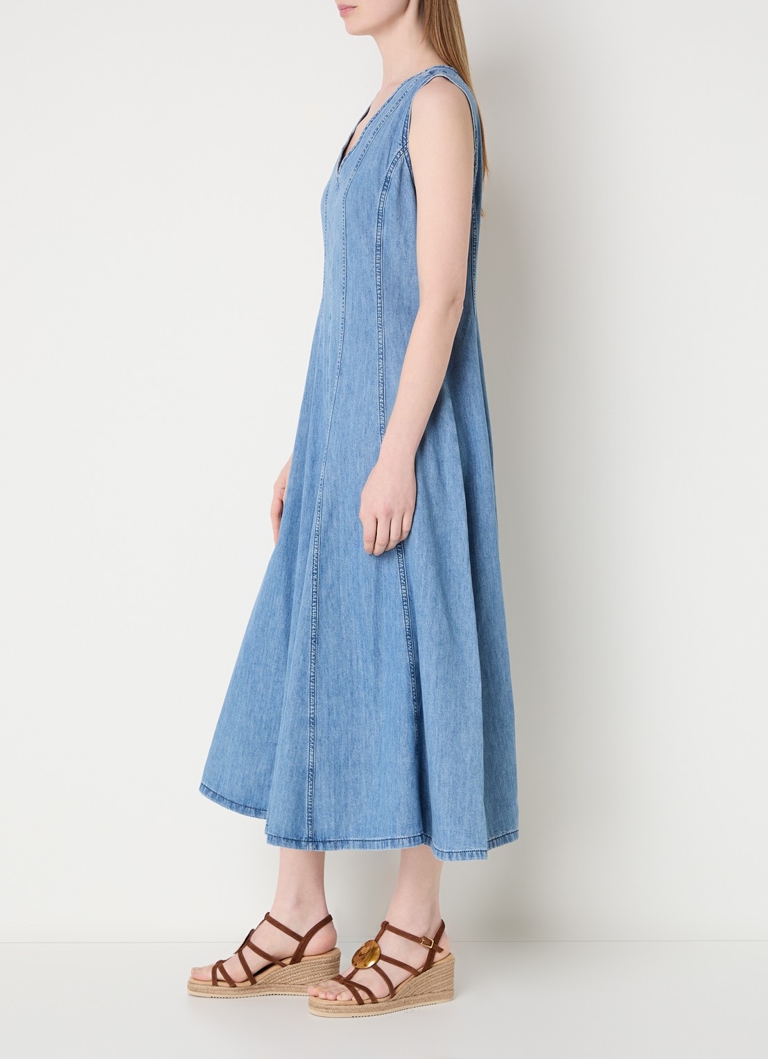 Claudia Sträter Maxi A-lijn jurk van denim - voorkant 3 indigo