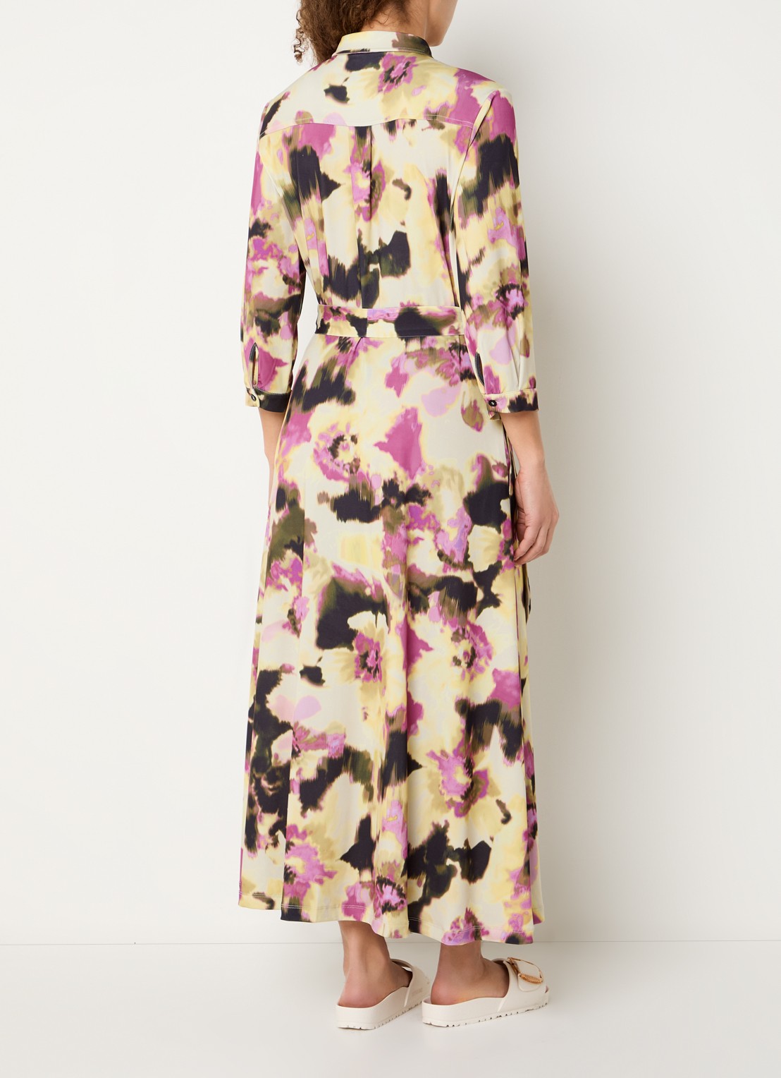 Claudia Sträter Maxi blousejurk met print en strikceintuur - achterkant 3 geel