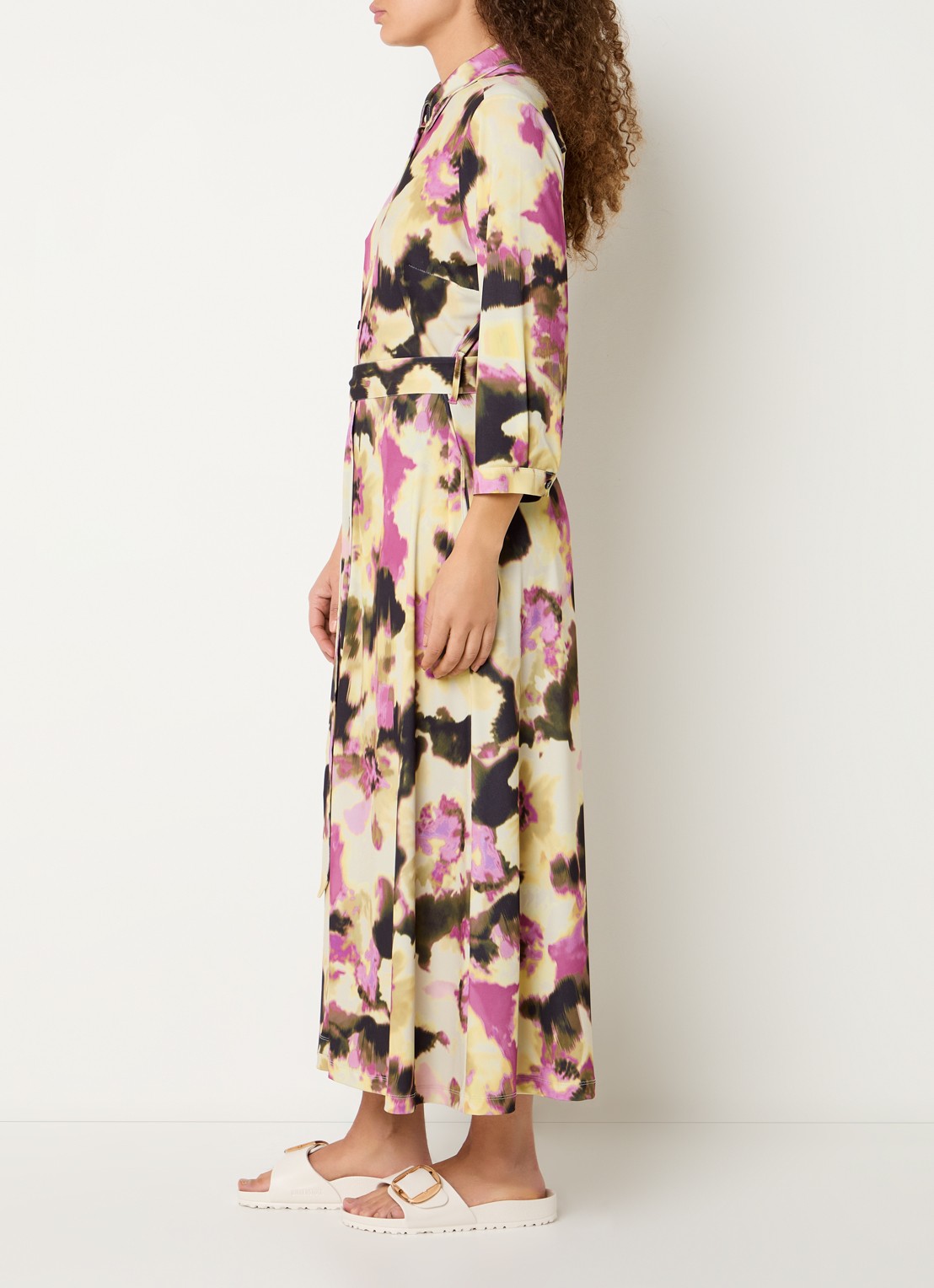 Claudia Sträter Maxi blousejurk met print en strikceintuur - voorkant 2 geel