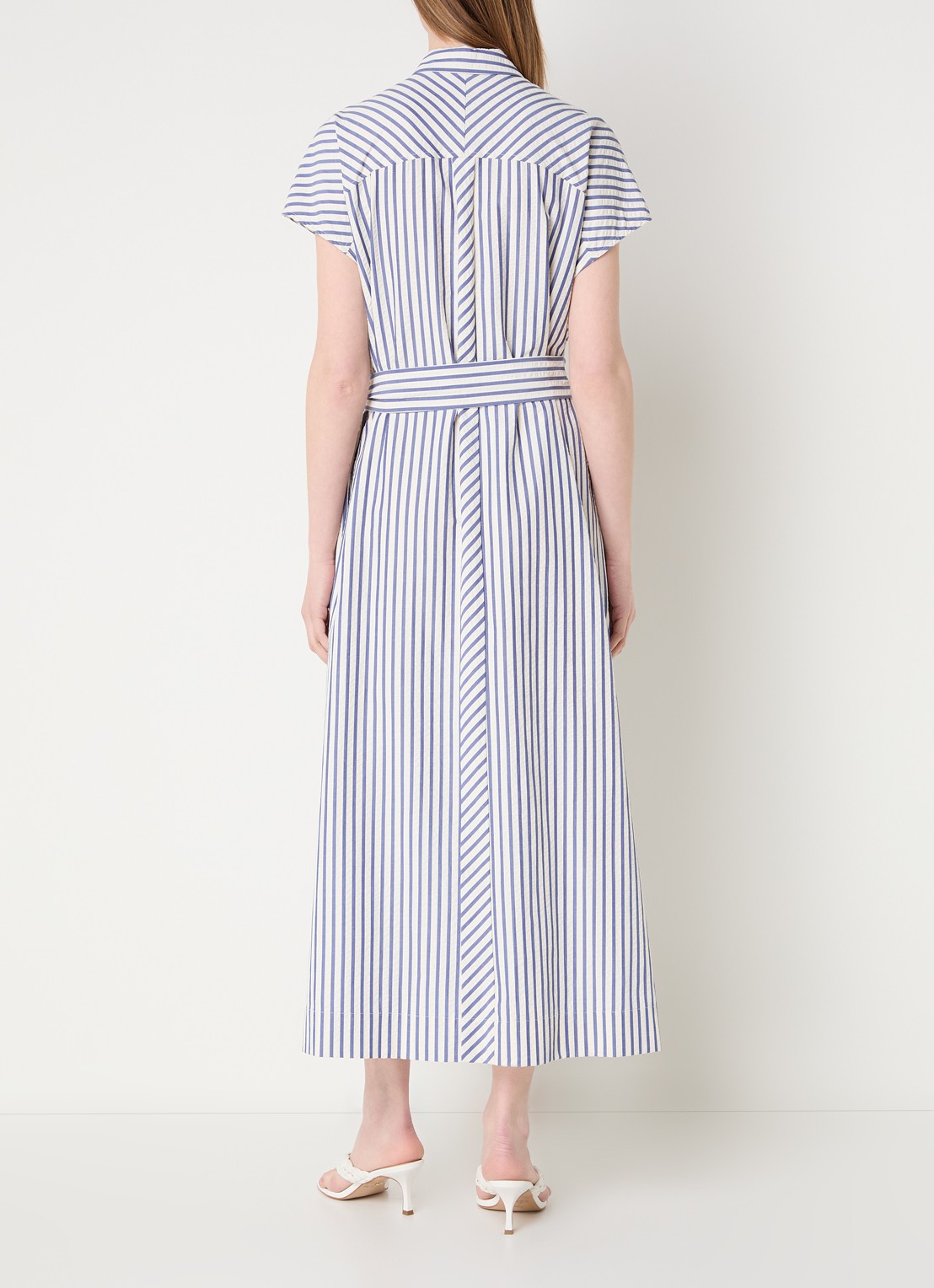 Claudia Sträter Maxi blousejurk met streepprint en strikceintuur - achterkant 3 royalblauw
