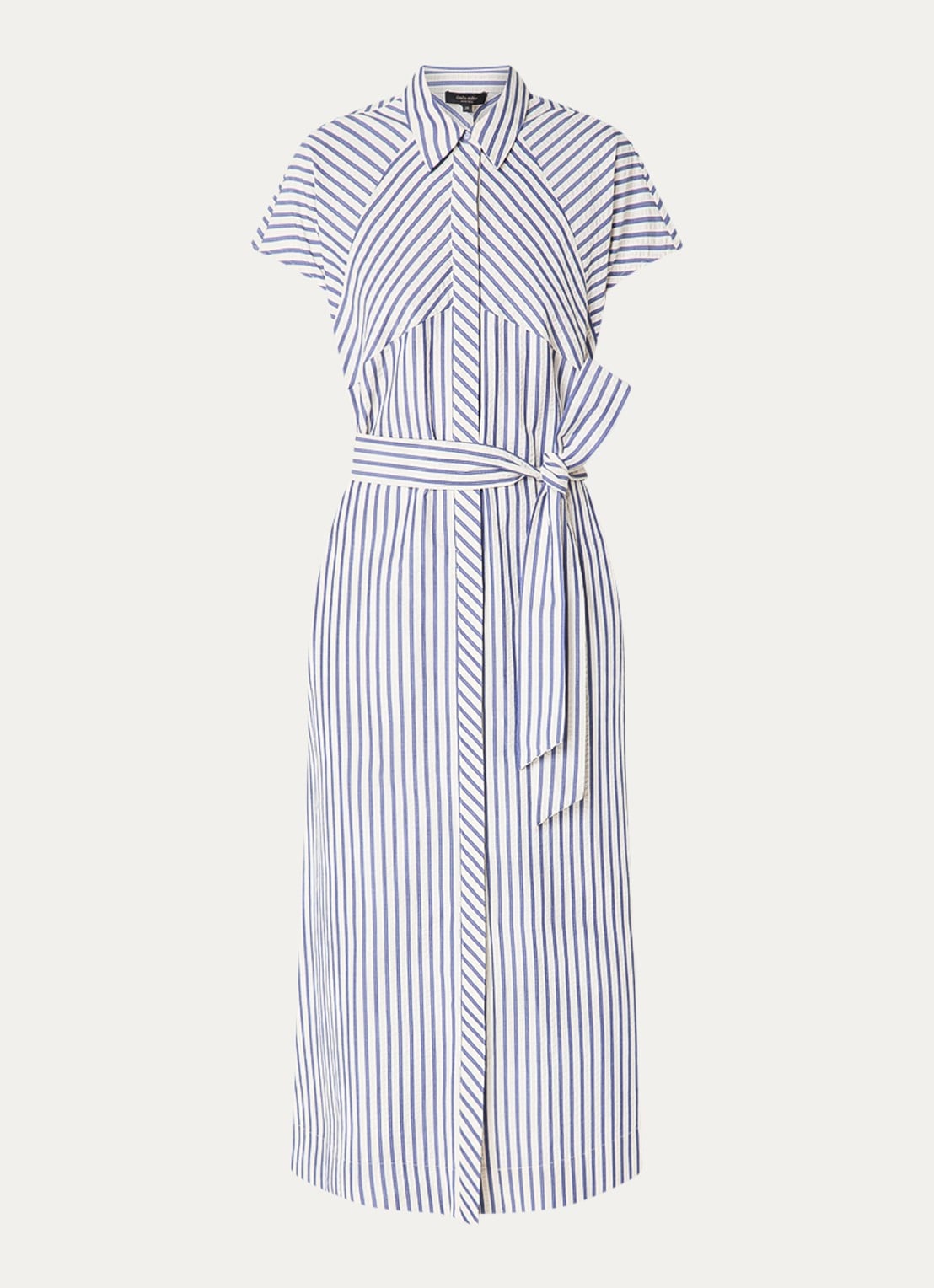 Claudia Sträter Maxi blousejurk met streepprint en strikceintuur - voorkant royalblauw