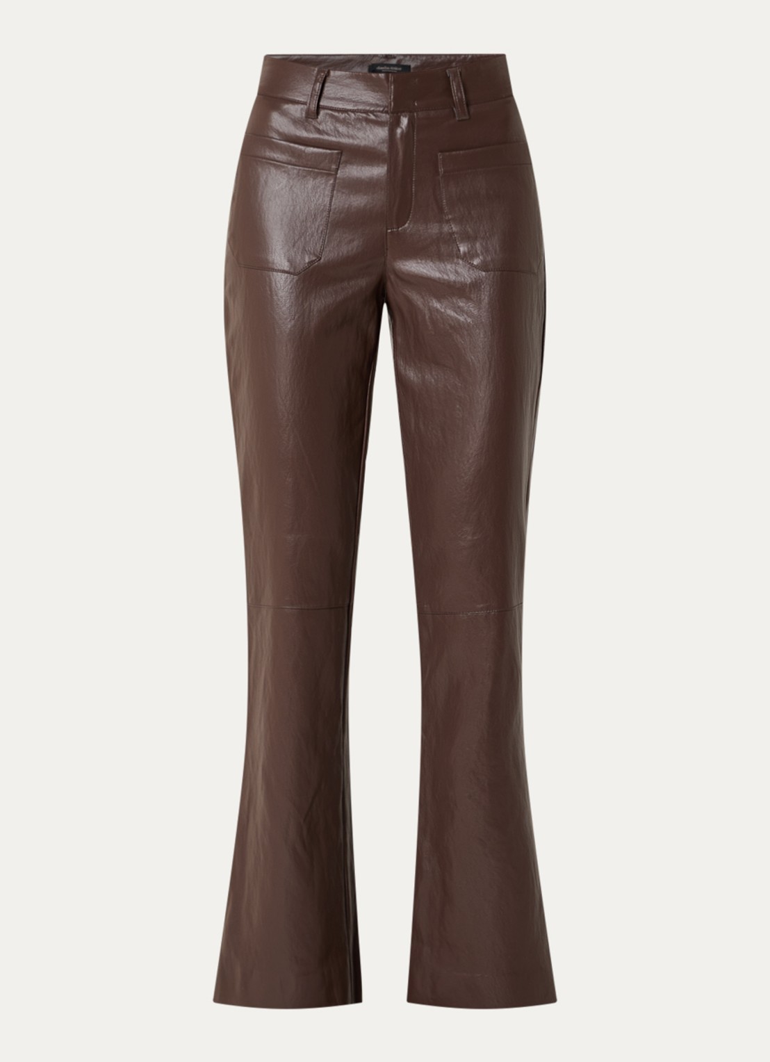Claudia Sträter Mid waist flared fit broek van imitatieleer met opgestikte zakken - voorkant 3 hazelnootbruin