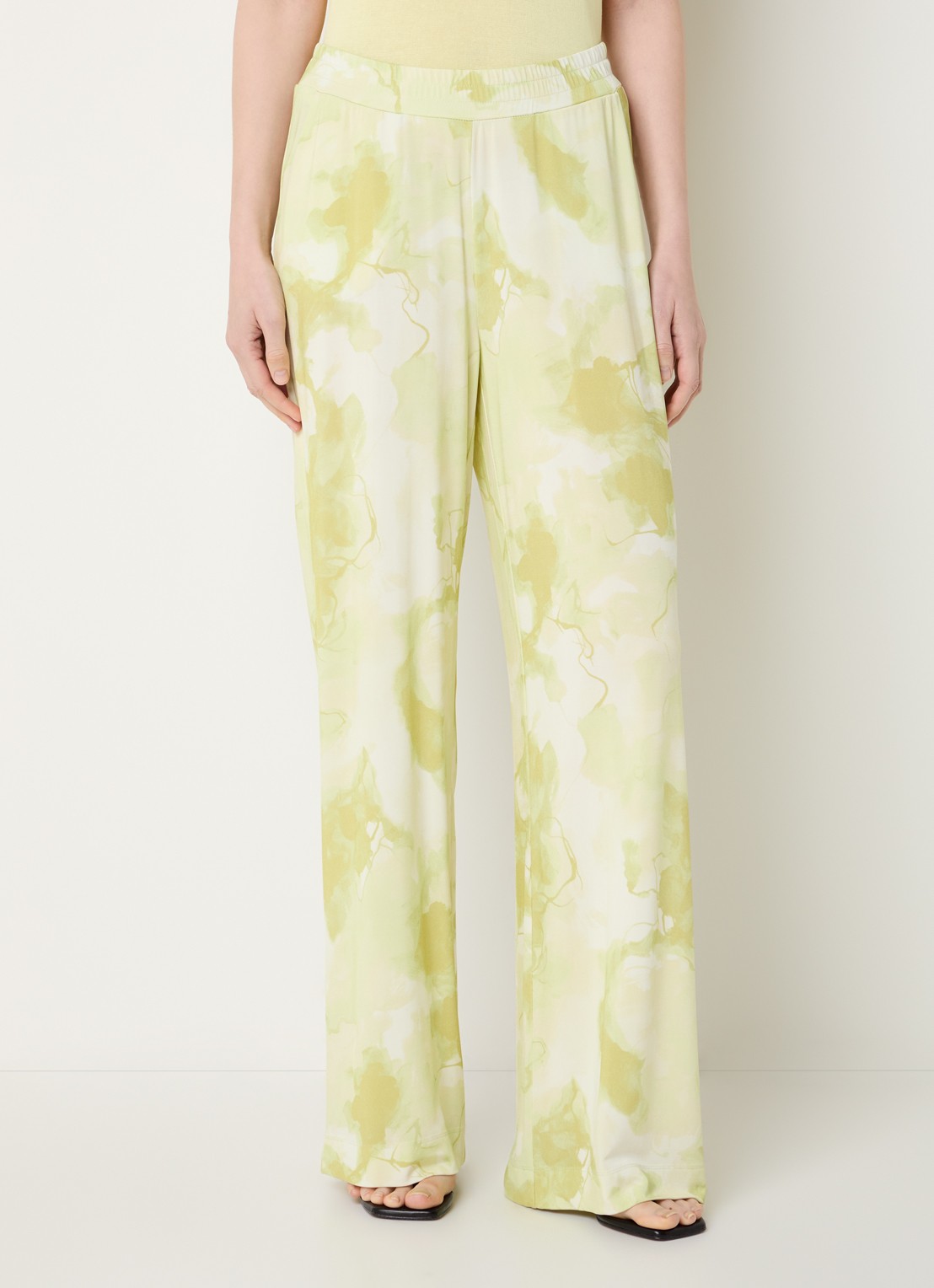Claudia Sträter Mid waist loose fit broek van jersey met tie-dye dessin - detail 2 neongroen