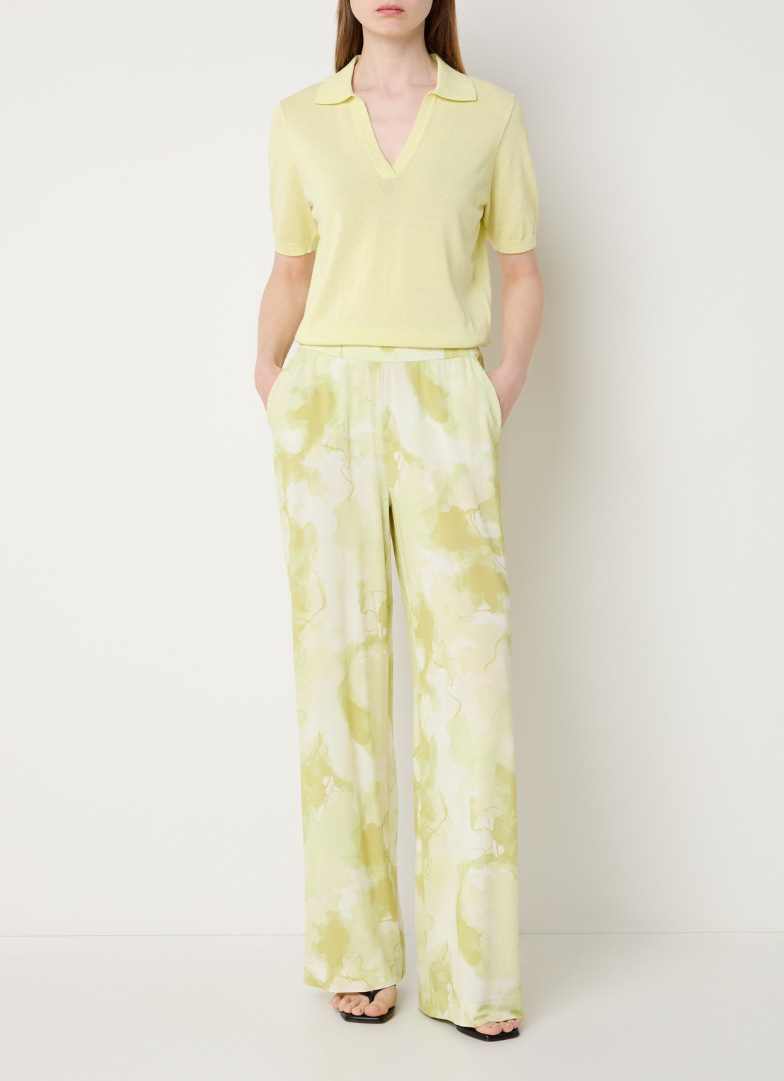 Claudia Sträter Mid waist loose fit broek van jersey met tie-dye dessin - voorkant 4 neongroen