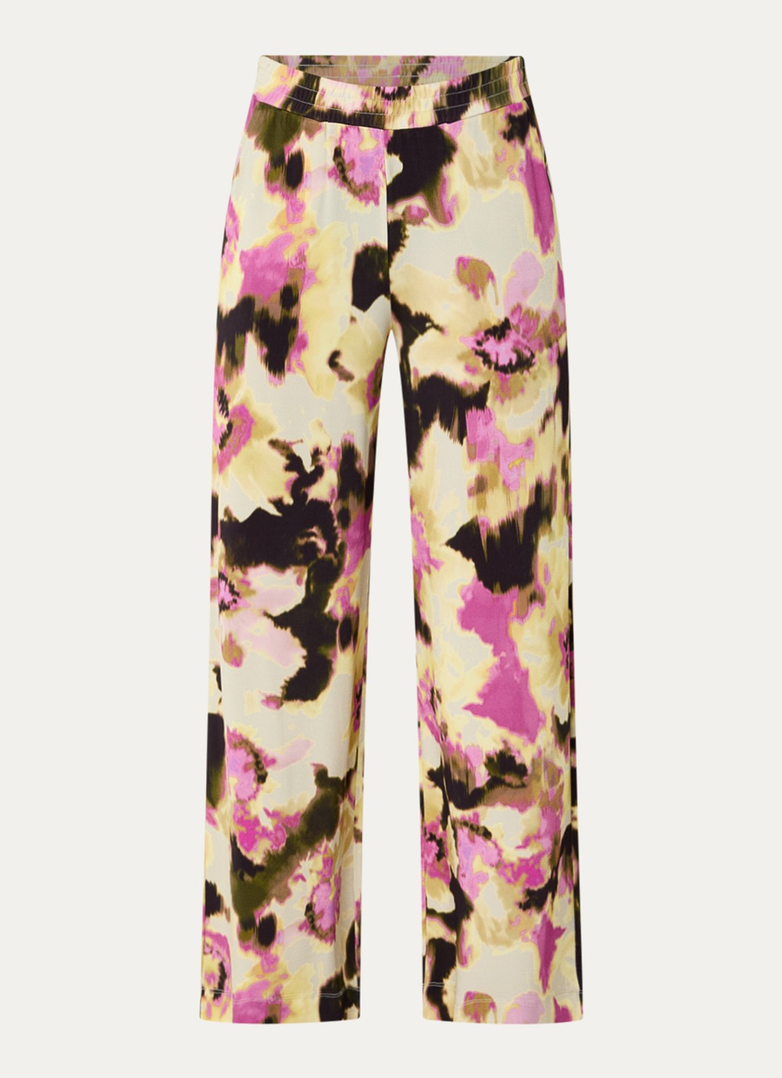 Claudia Sträter Mid waist loose fit pantalon met print - voorkant 3 lichtgeel