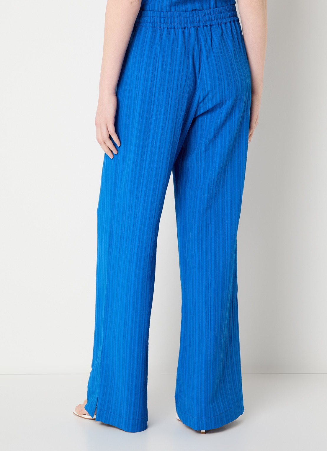 Claudia Sträter Mid waist straight fit broek met streepprint - achterkant 4 kobaltblauw