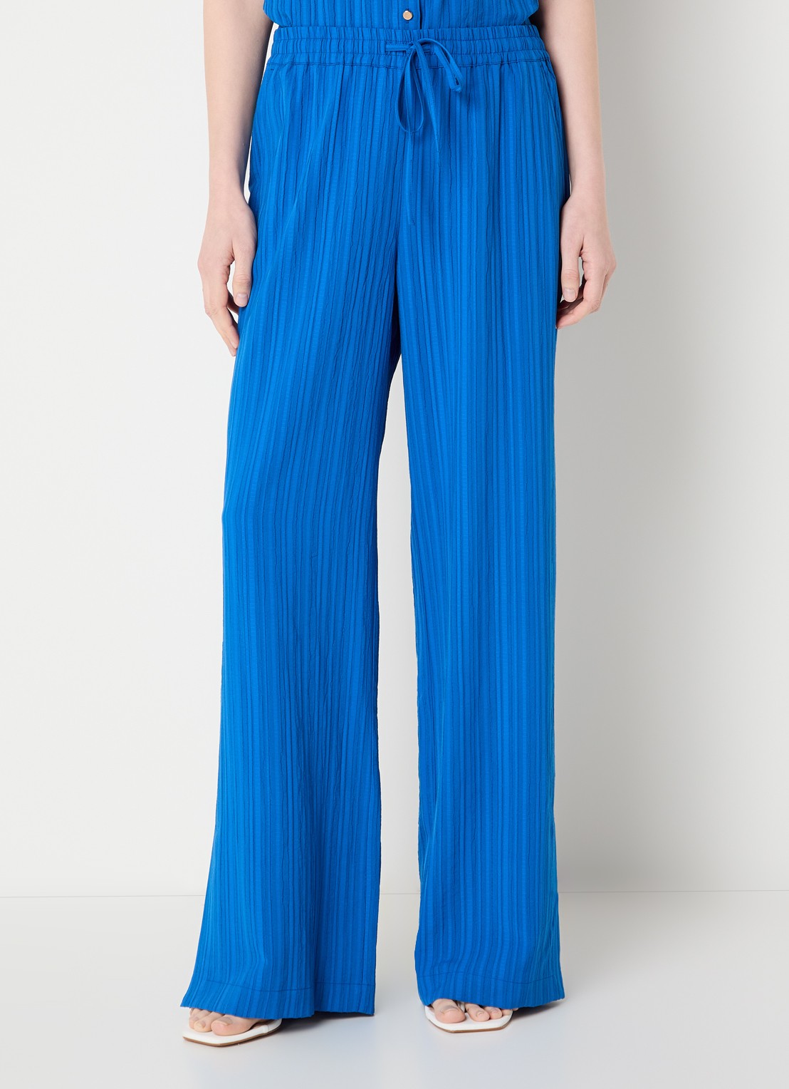 Claudia Sträter Mid waist straight fit broek met streepprint - detail 3 kobaltblauw
